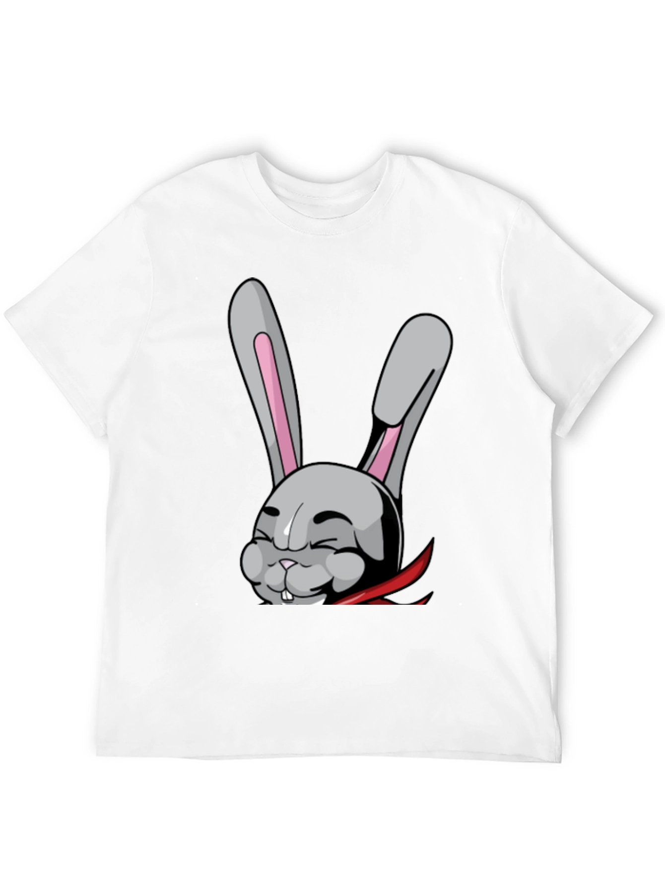 Black T-Shirt with Funny Cartoon Rabbit Design