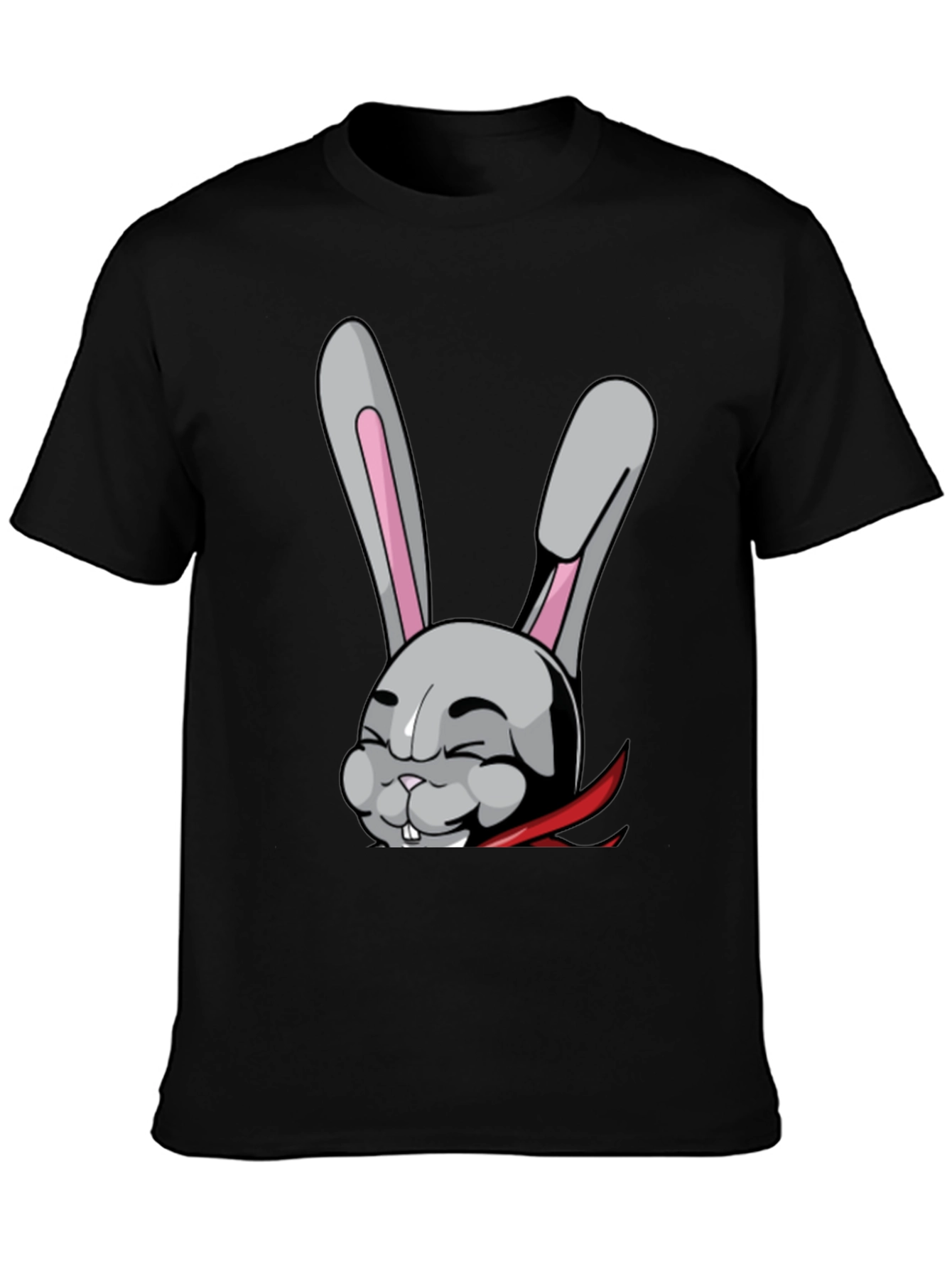 Black T-Shirt with Funny Cartoon Rabbit Design