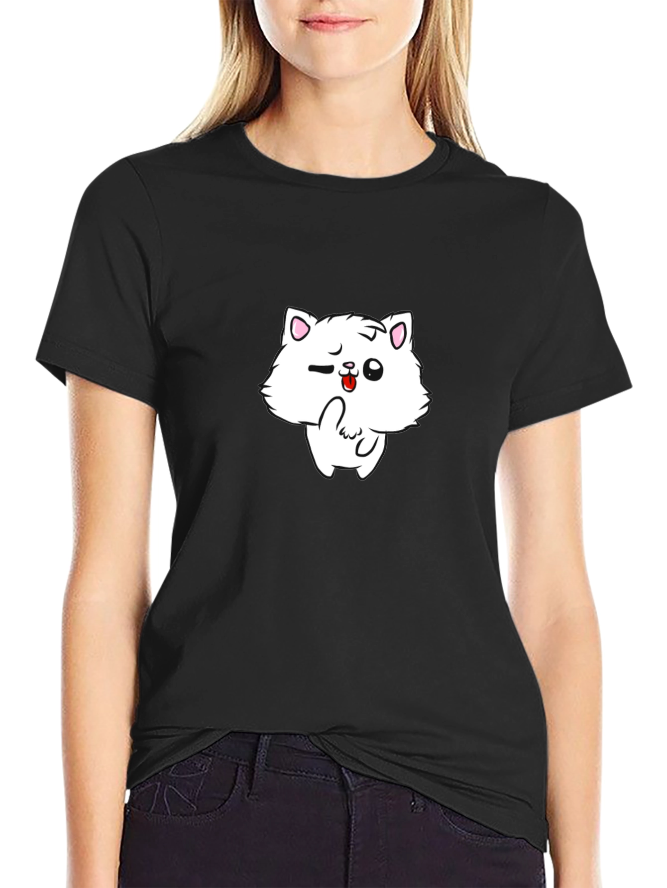 Black T-Shirt with Cat Graphic