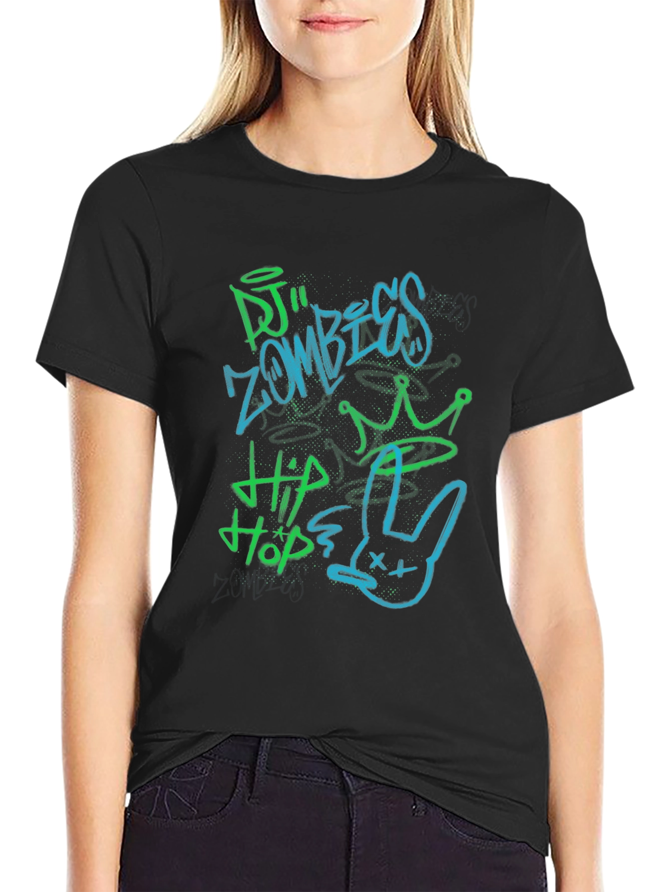 DJ Zombies Hip Hop Crown Bunny Graphic Tee