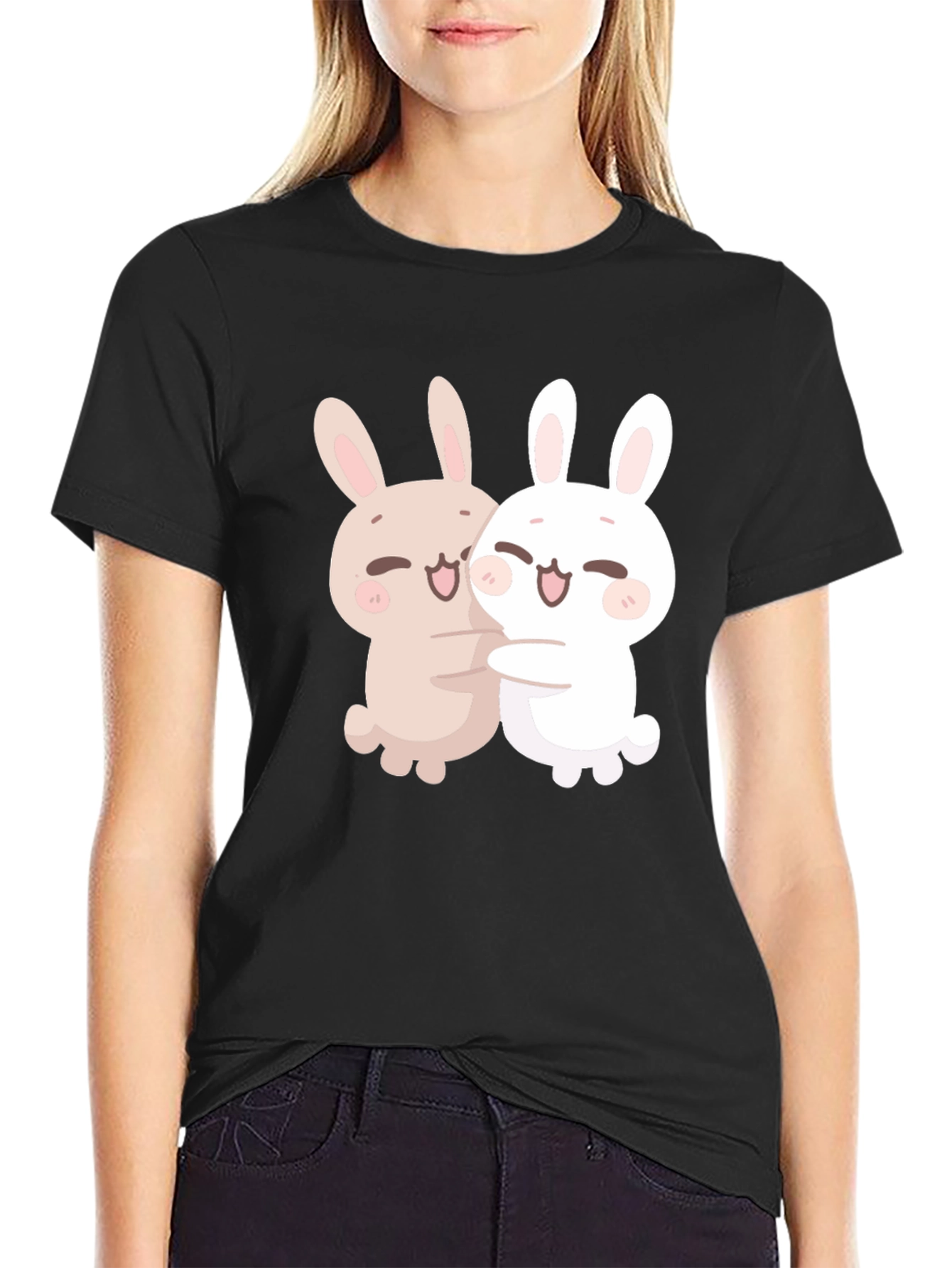 Cute Bunny Hug T-Shirt - Black