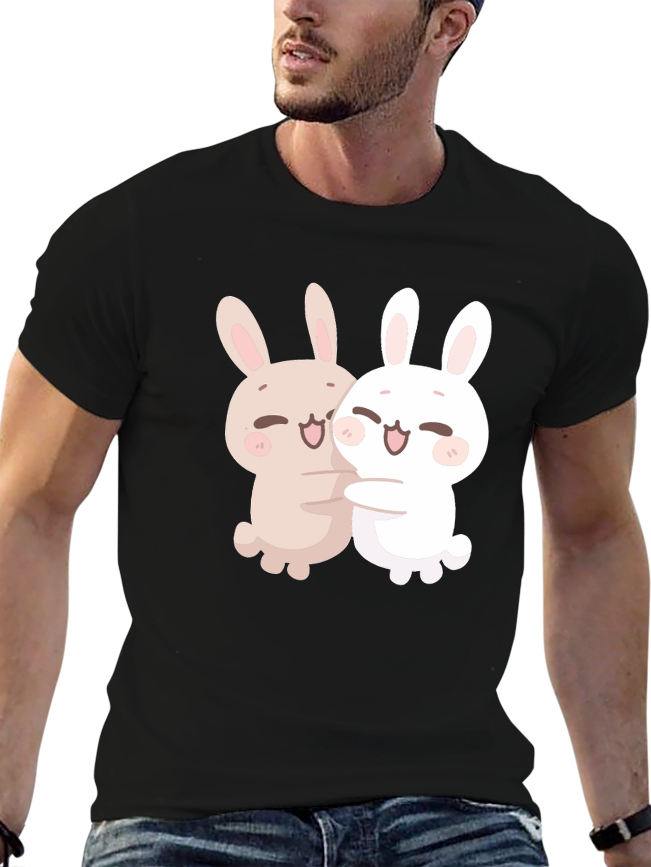 Cute Bunny Hug T-Shirt - Black
