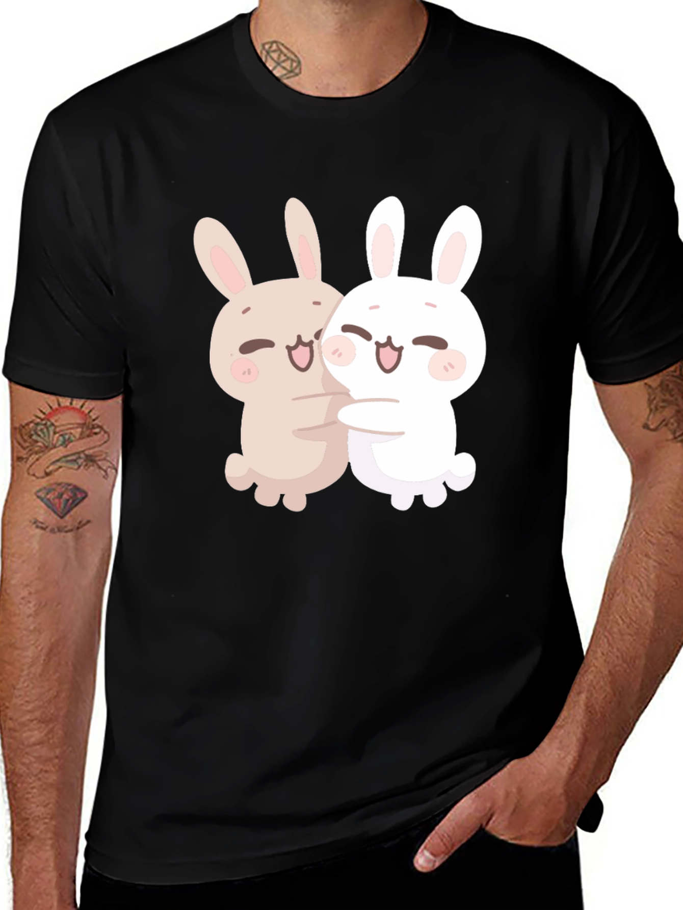 Cute Bunny Hug T-Shirt - Black