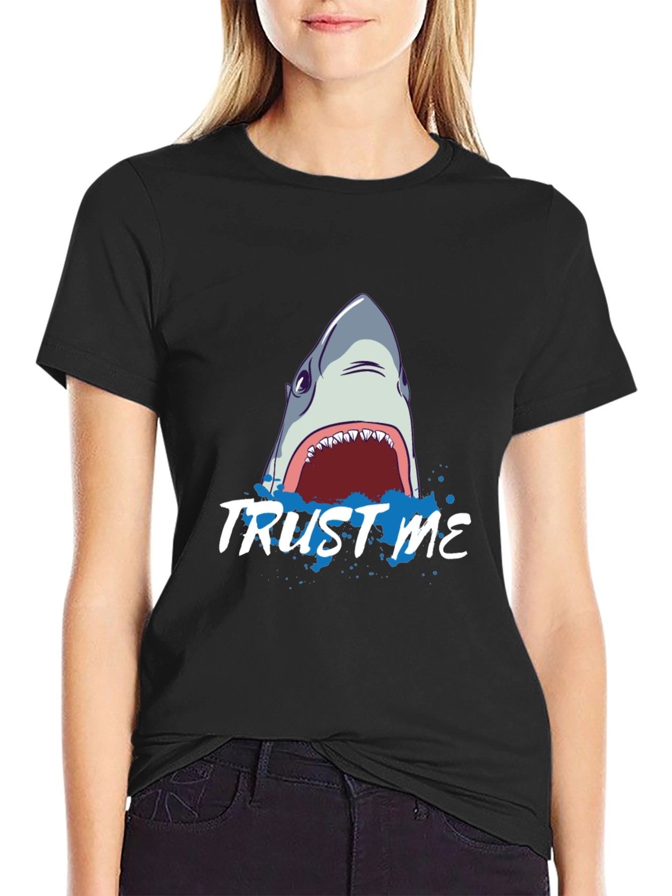 Trust Me Shark Graphic Black T-Shirt
