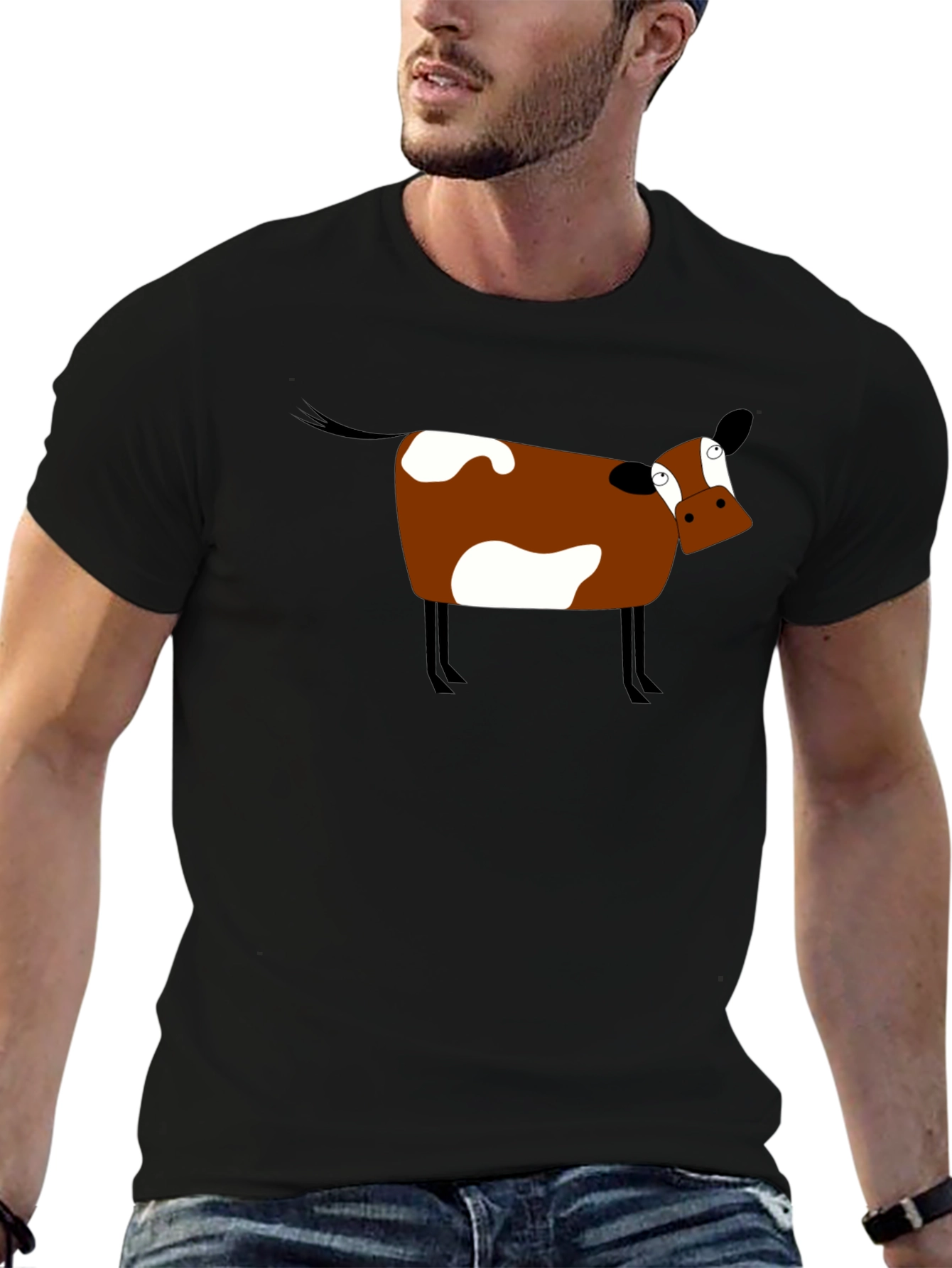 Funny Cow Graphic Tee - Black Cotton T-Shirt