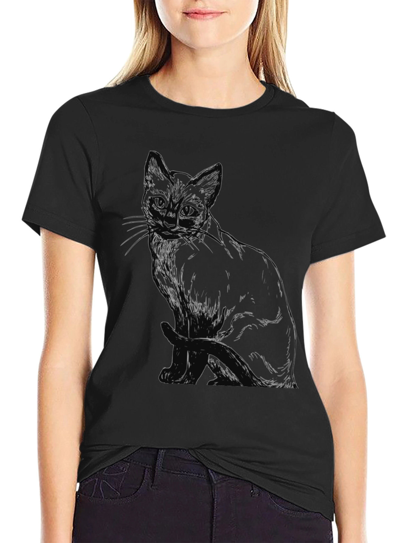 Black Cat Sketch T-Shirt