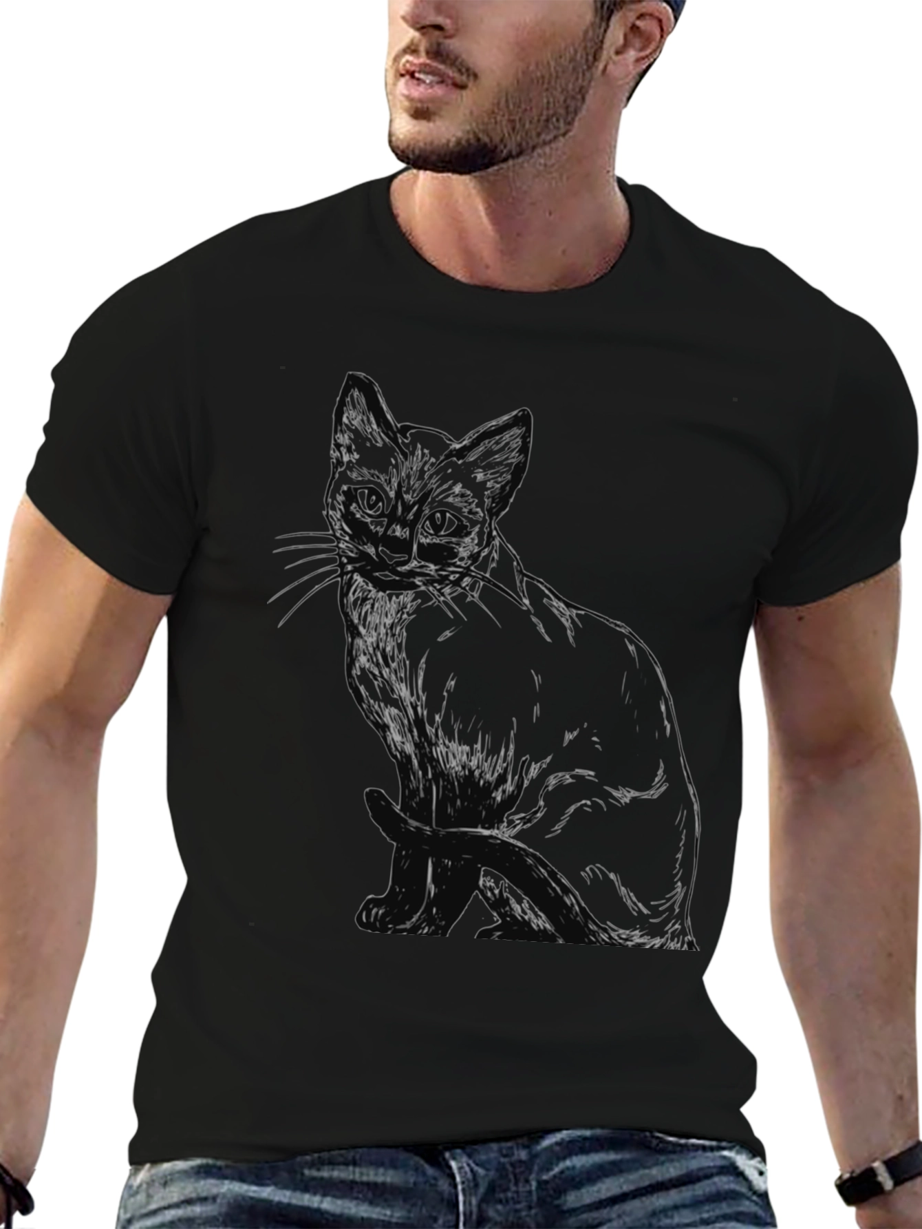 Black Cat Sketch T-Shirt