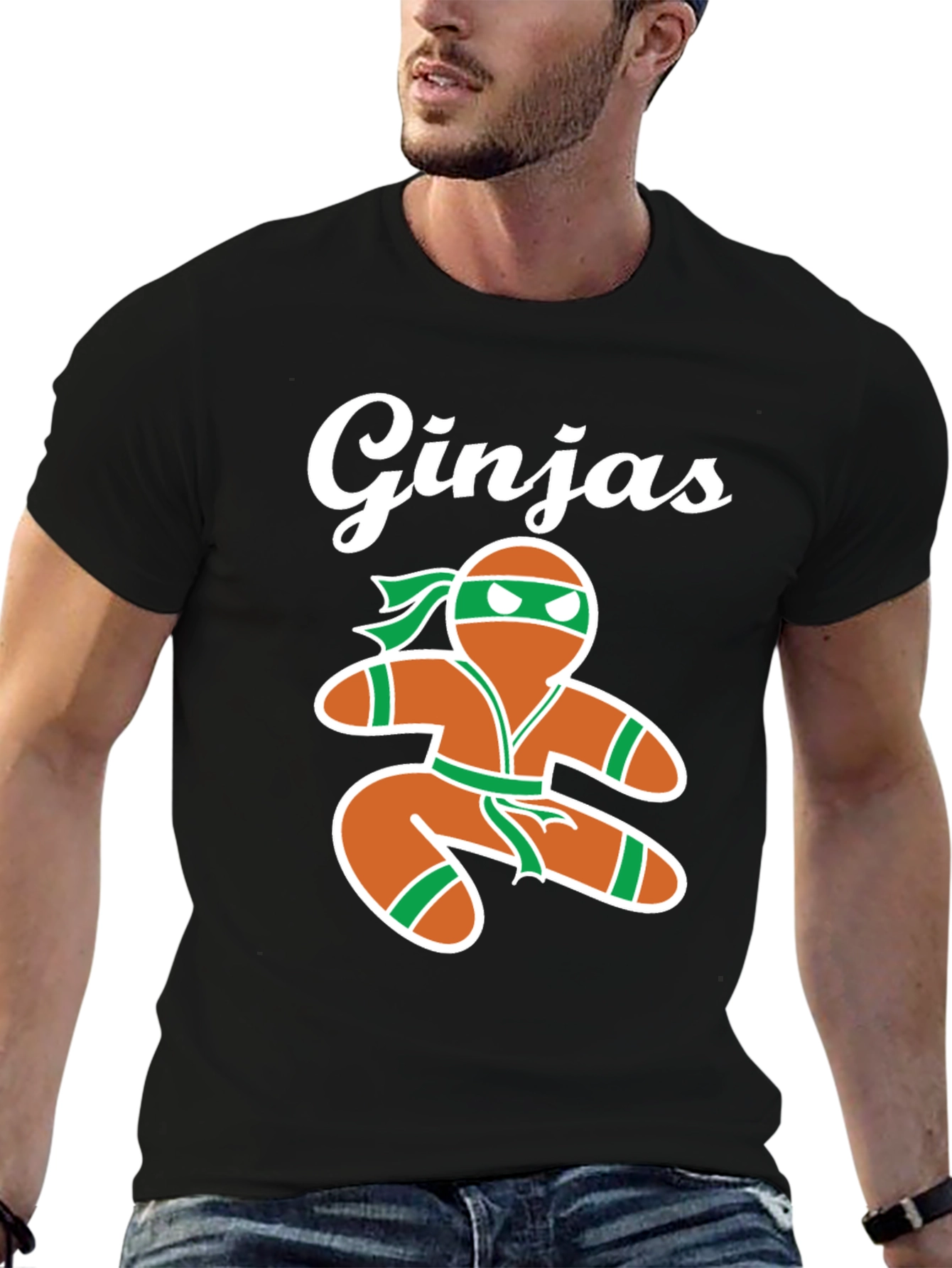 Gingerbread Ninja Mens Black T-Shirt
