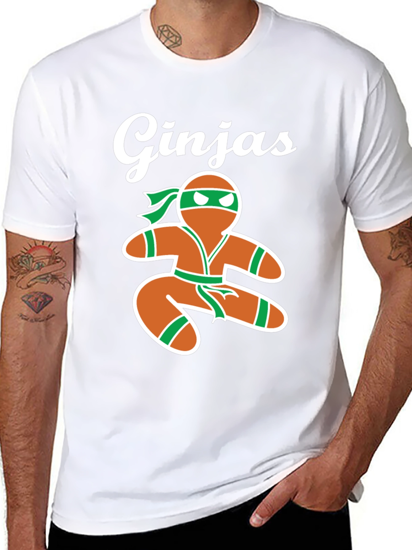 Gingerbread Ninja Mens Black T-Shirt