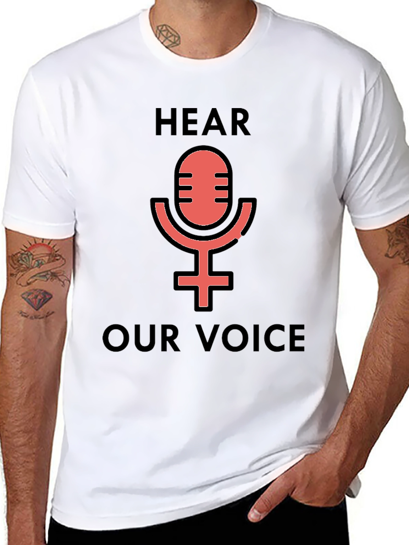 Hear Our Voice Graphic Tee - Feminist Microphone Shirt