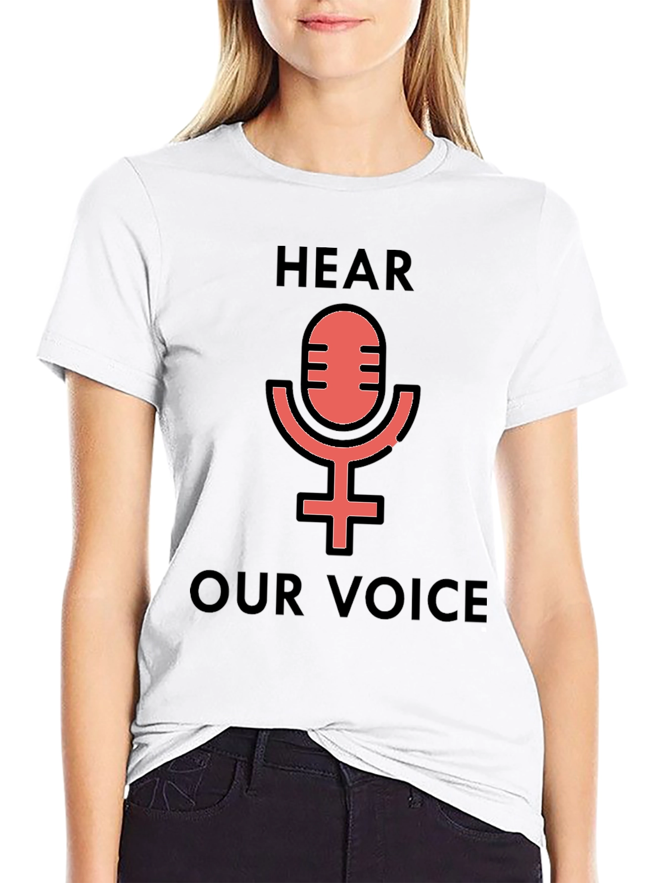 Hear Our Voice Graphic Tee - Feminist Microphone Shirt