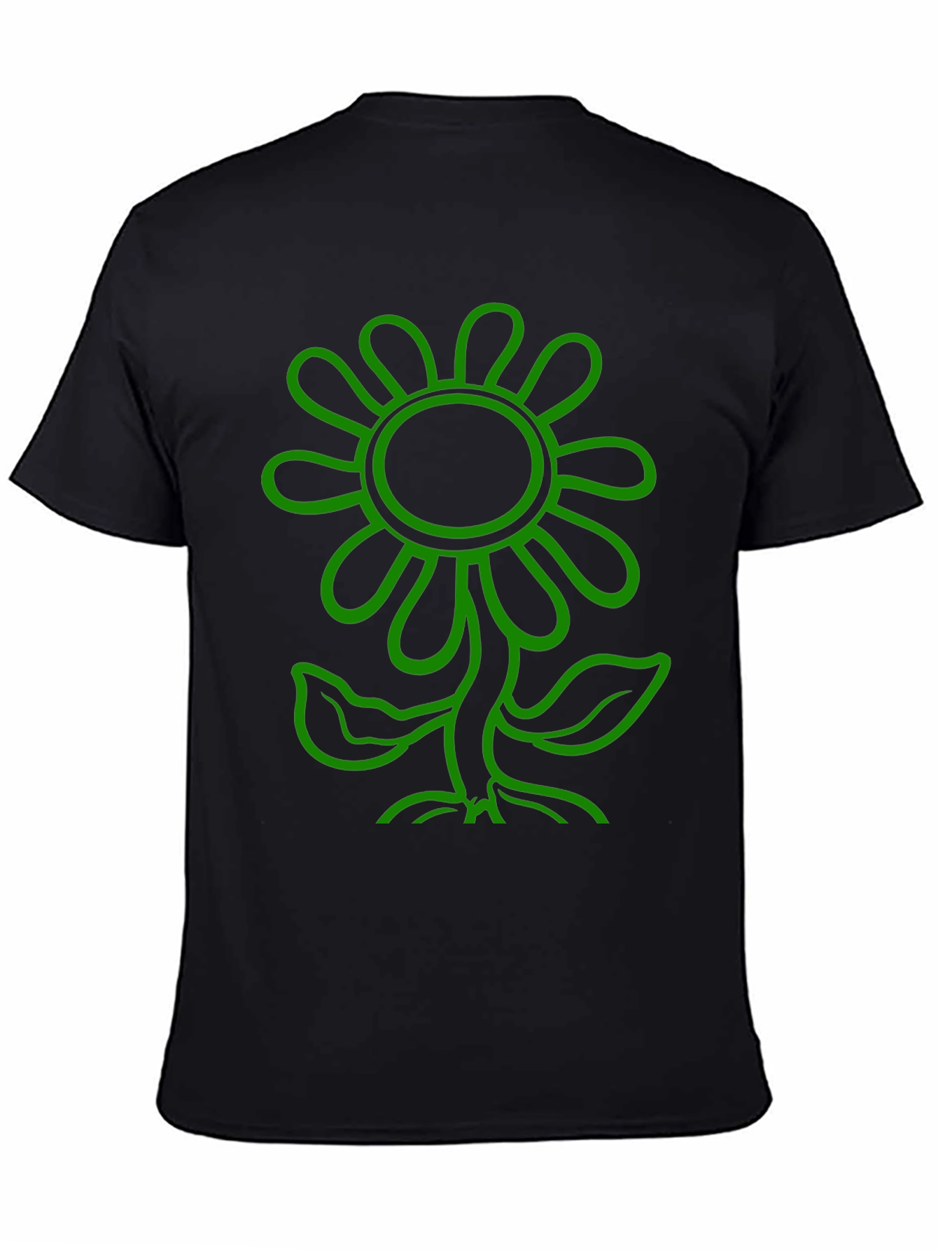 Green Flower Graphic Black T-Shirt