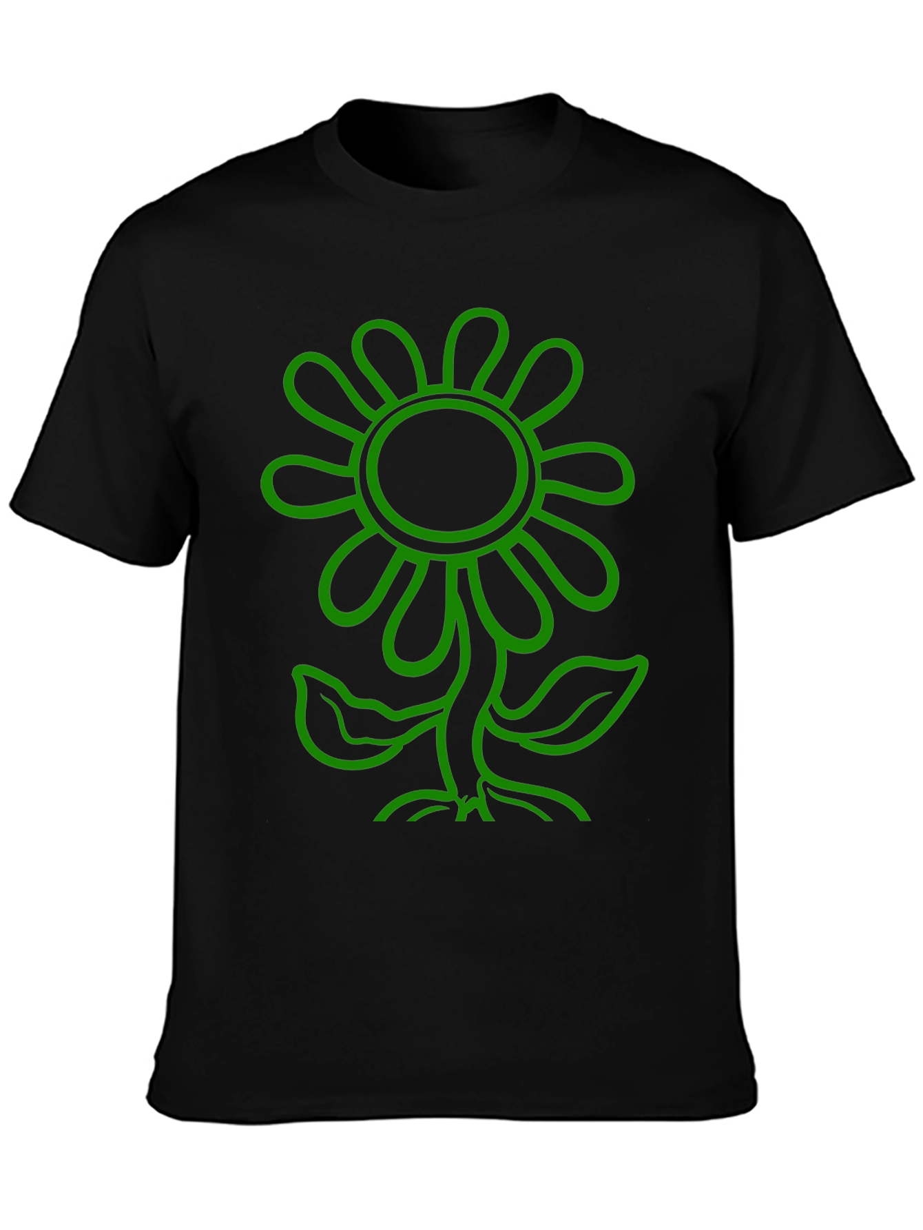 Green Flower Graphic Black T-Shirt