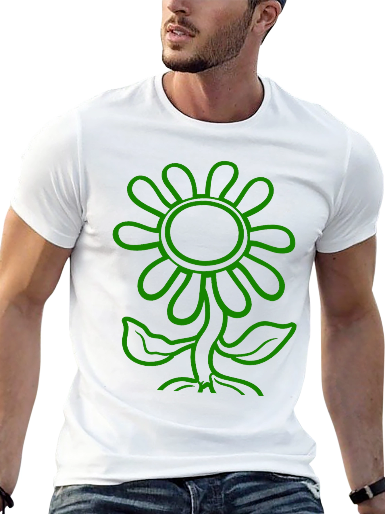 Green Flower Graphic Black T-Shirt