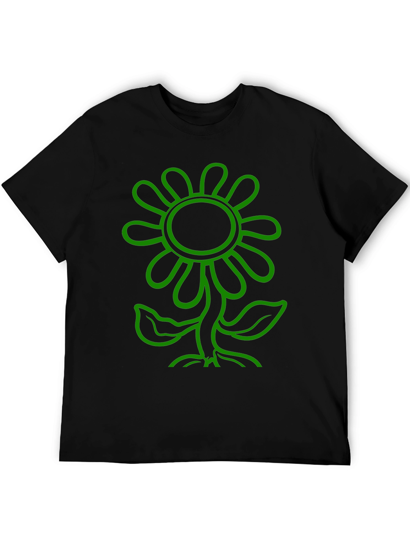 Green Flower Graphic Black T-Shirt