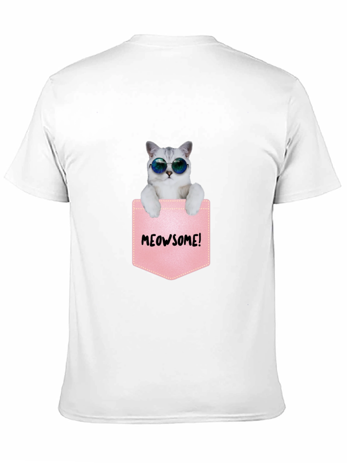 Meowsome Cat in Pocket Graphic T-Shirt