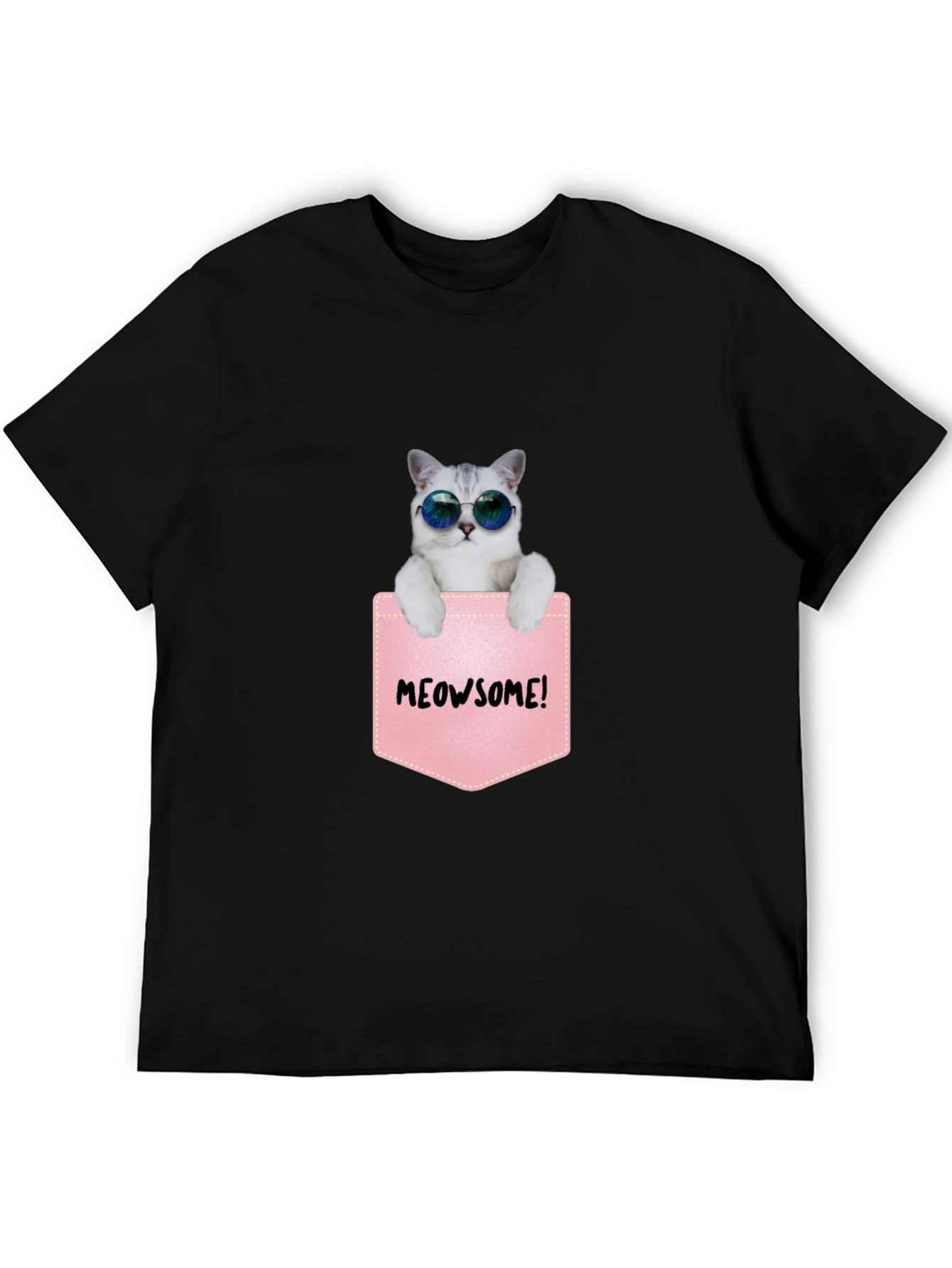 Meowsome Cat in Pocket Graphic T-Shirt