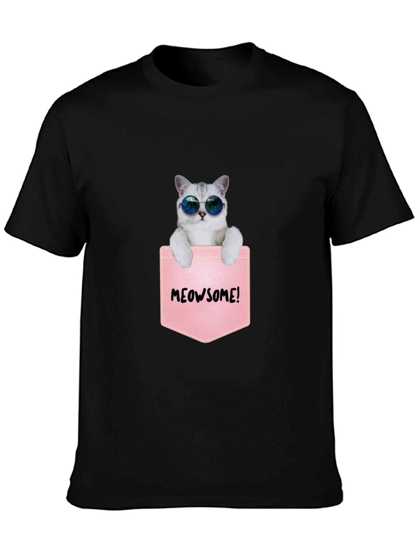 Meowsome Cat in Pocket Graphic T-Shirt