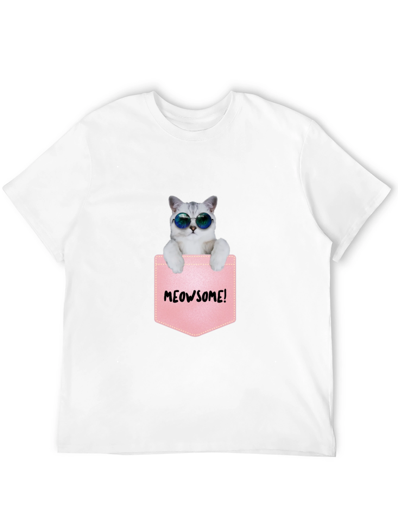 Meowsome Cat in Pocket Graphic T-Shirt