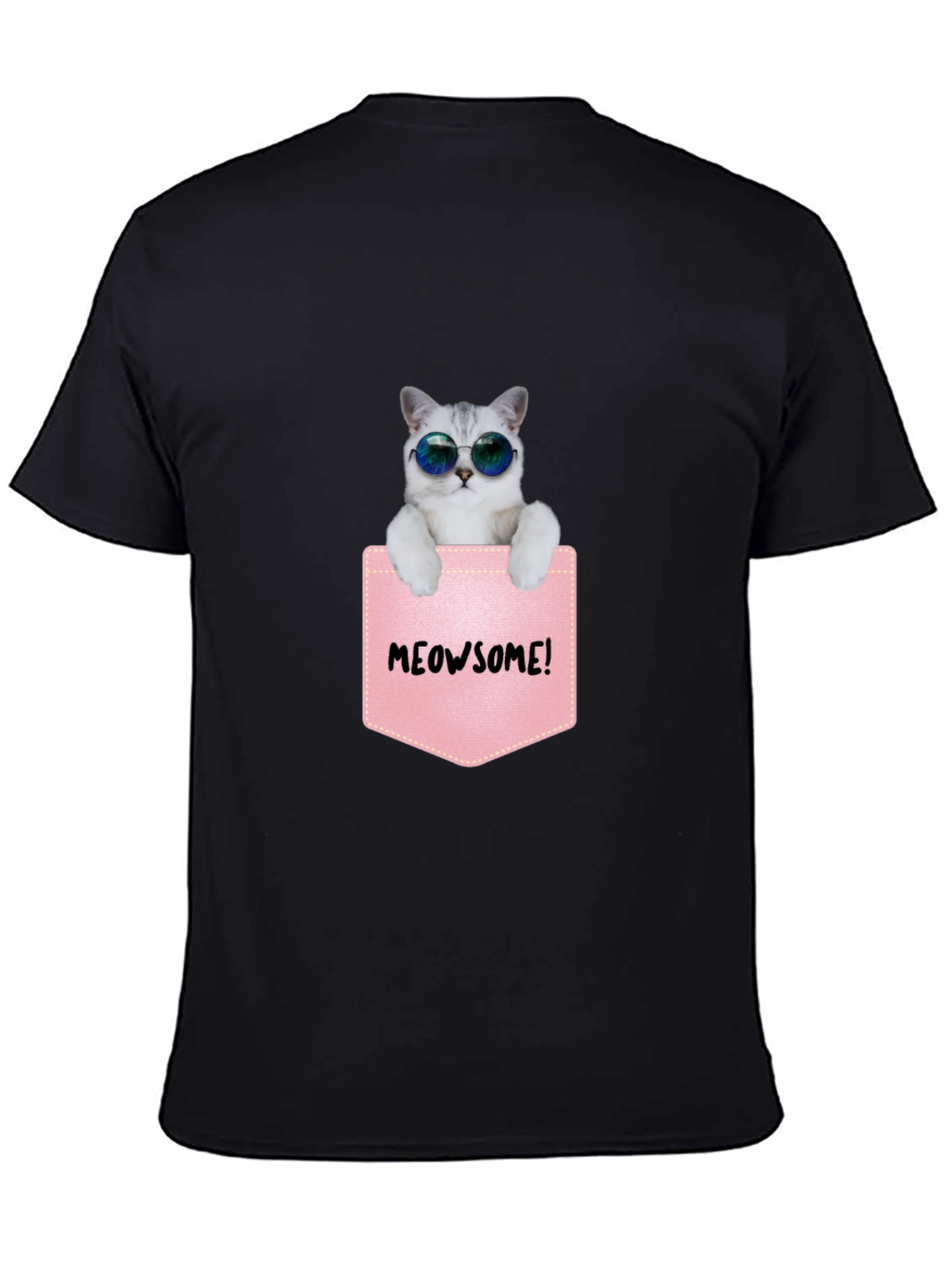Meowsome Cat in Pocket Graphic T-Shirt