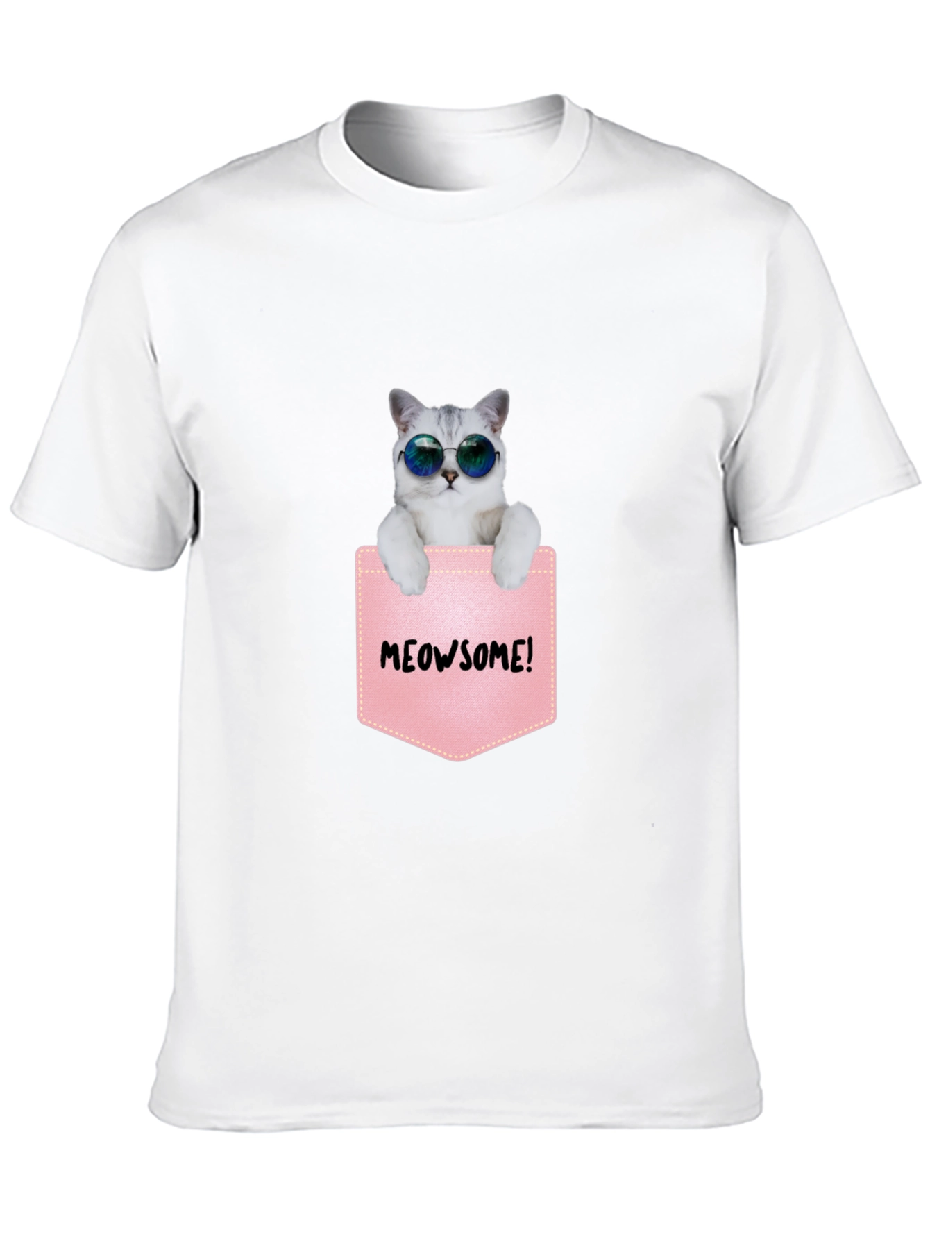 Meowsome Cat in Pocket Graphic T-Shirt