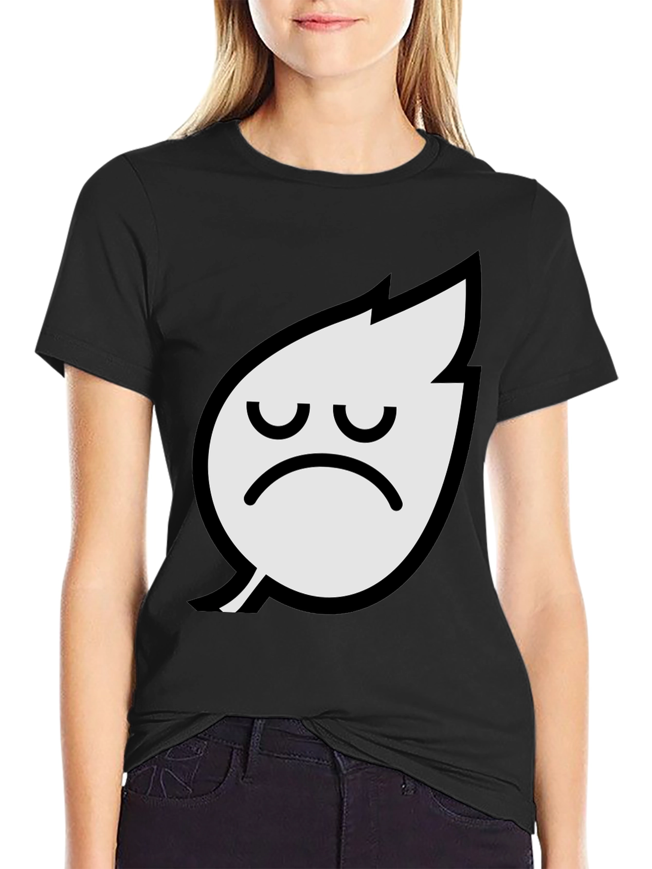 Sad Leaf Graphic Tee - Black Cotton T-Shirt