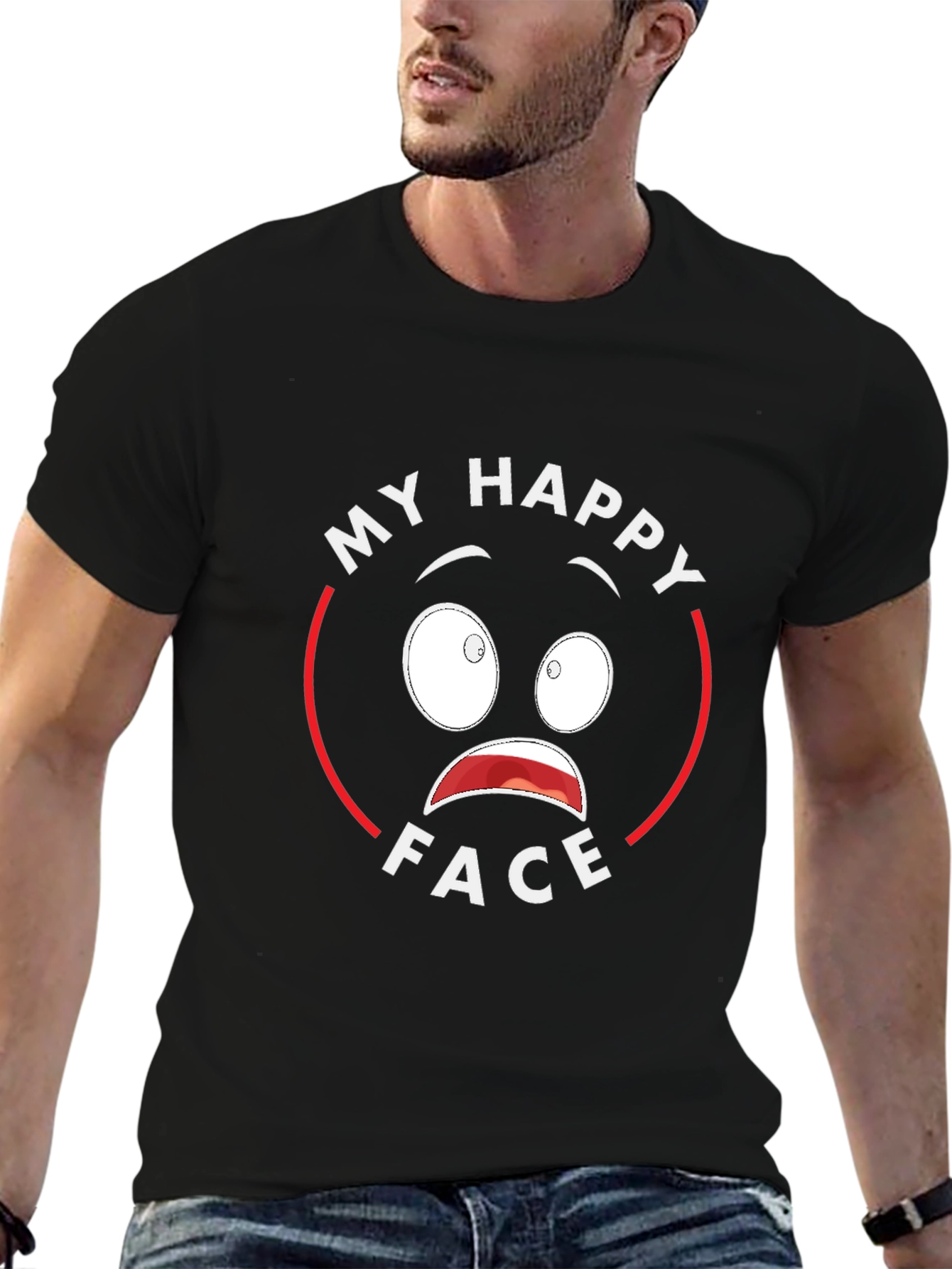 My Happy Face Graphic T-Shirt - Mens Black Tee