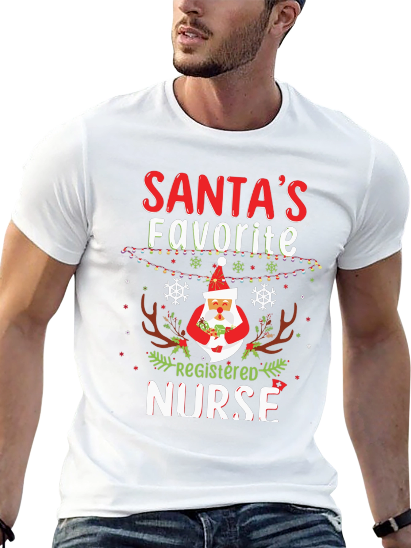 Santas Favorite Registered Nurse Christmas T-Shirt