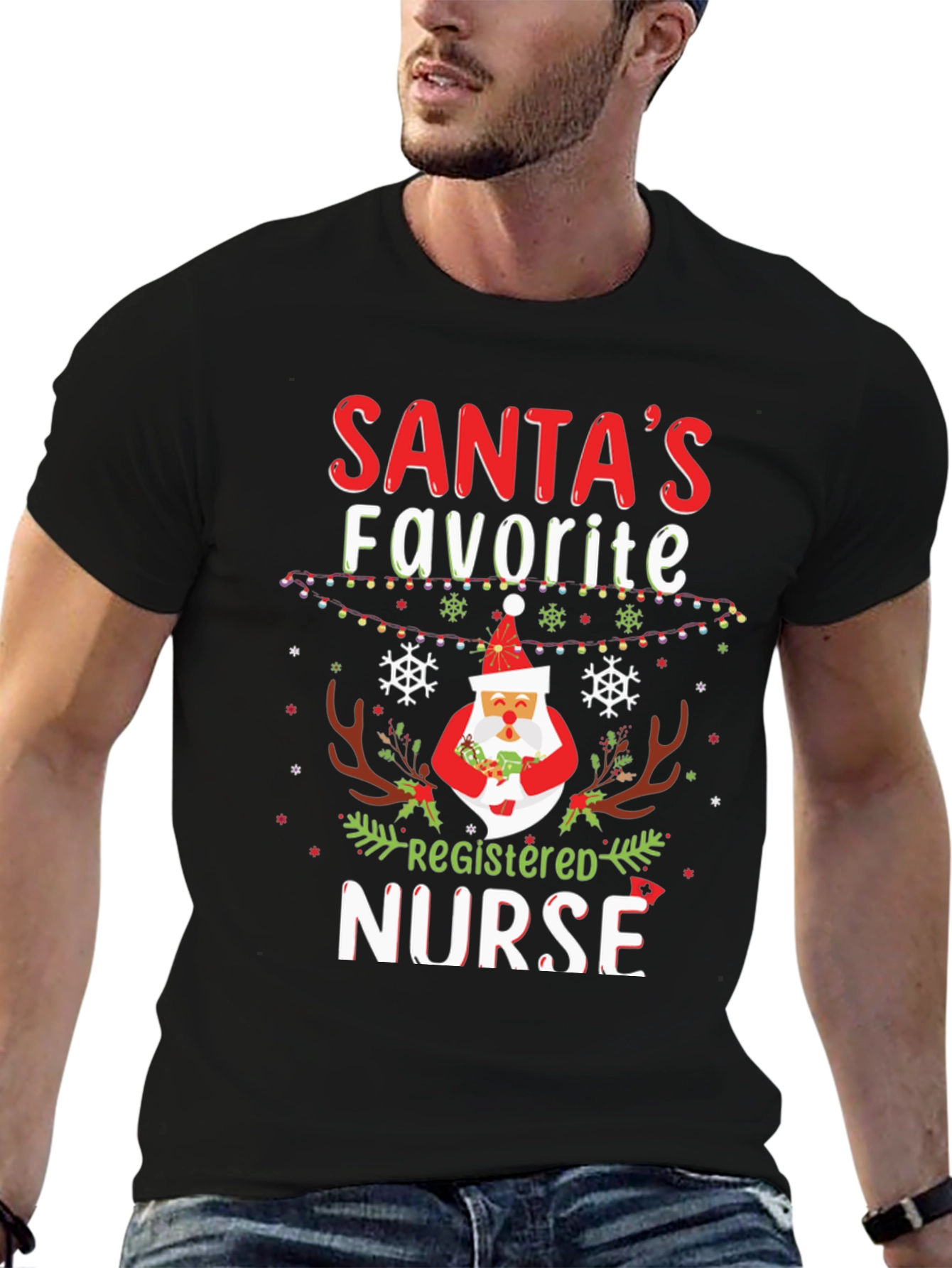 Santas Favorite Registered Nurse Christmas T-Shirt