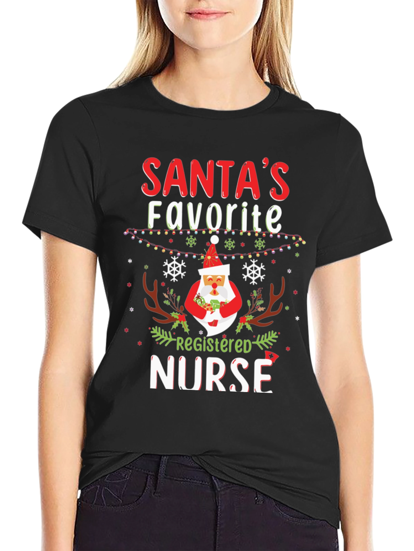 Santas Favorite Registered Nurse Christmas T-Shirt