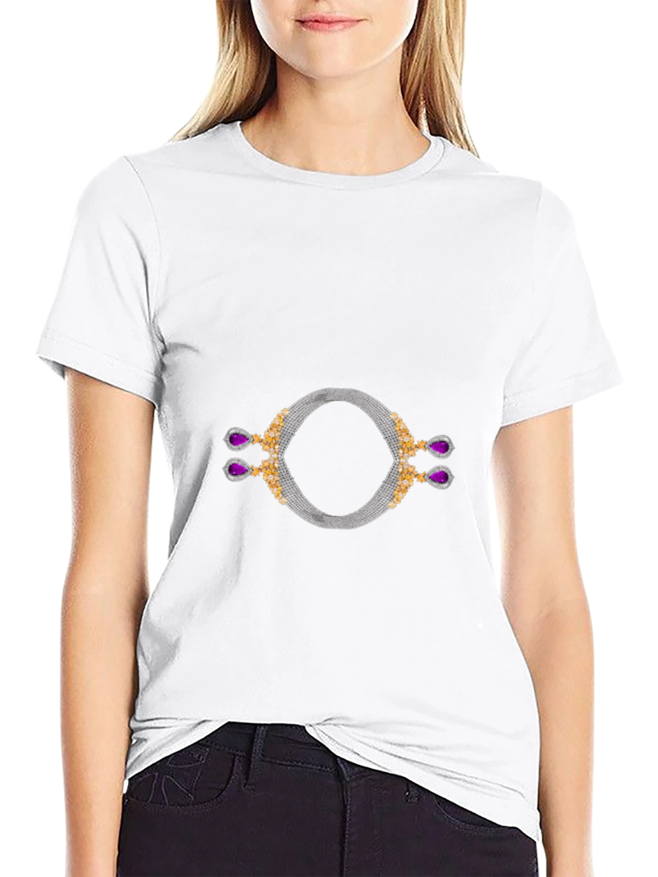 Stylish Black T-Shirt with Unique Jewelry Graphic