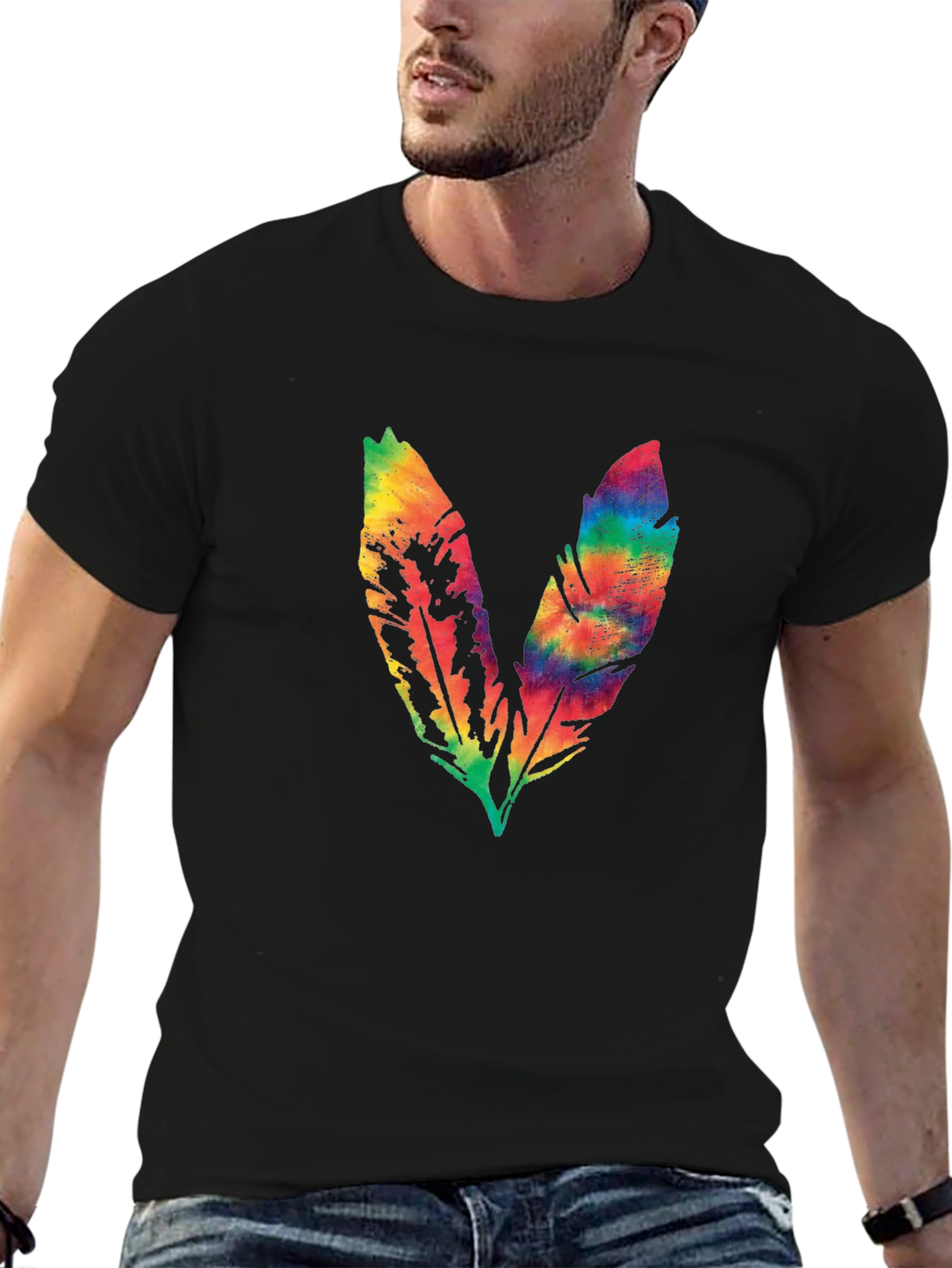 Rainbow Feather Graphic Tee - Soft Cotton Blend