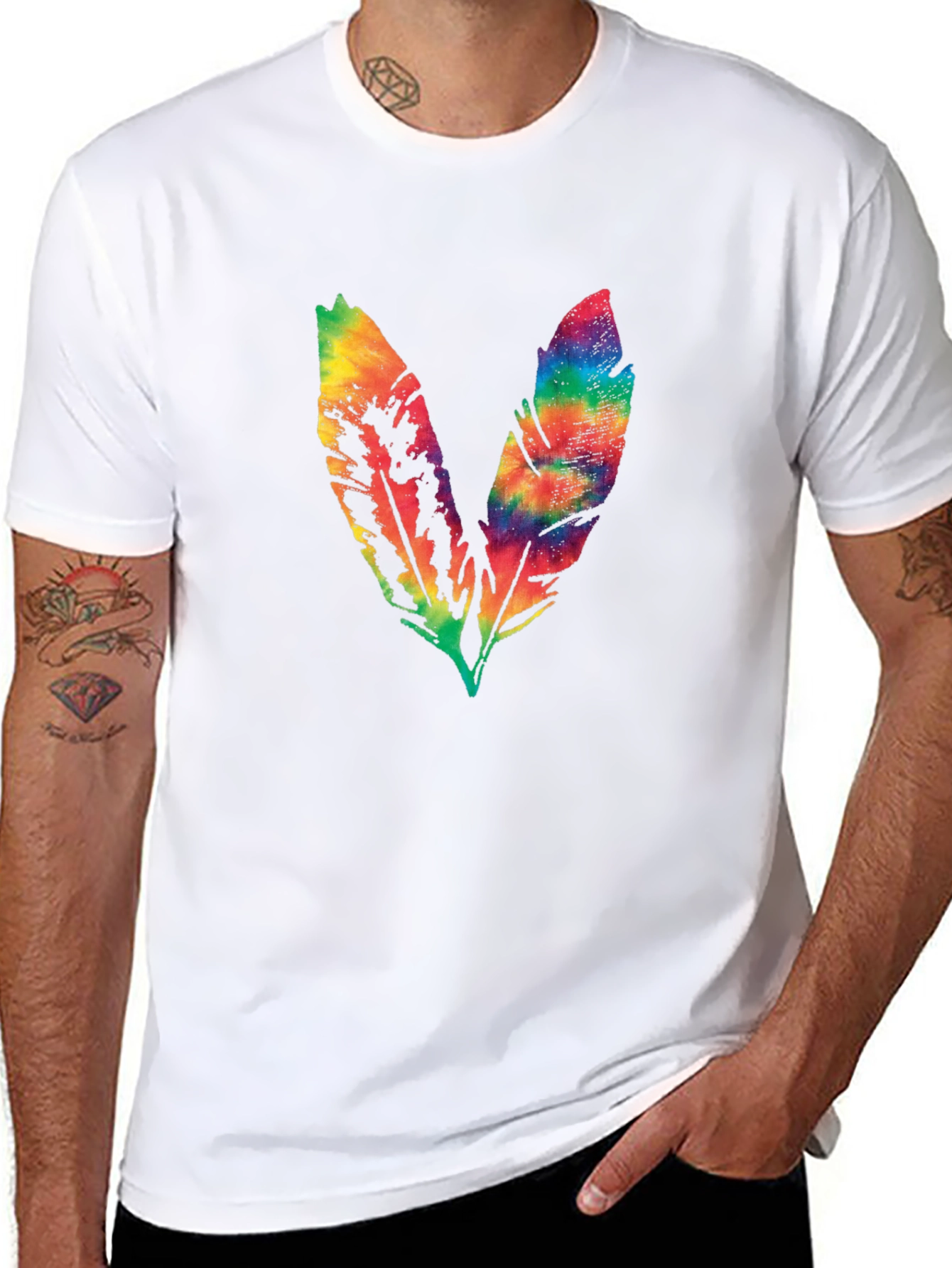 Rainbow Feather Graphic Tee - Soft Cotton Blend