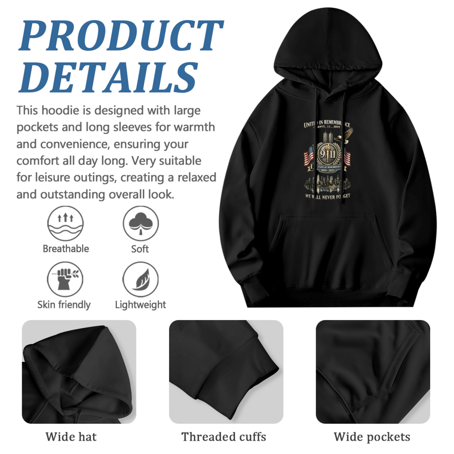 United In Remembrance 9/11 Eagle Torch Commemorative Hoodie