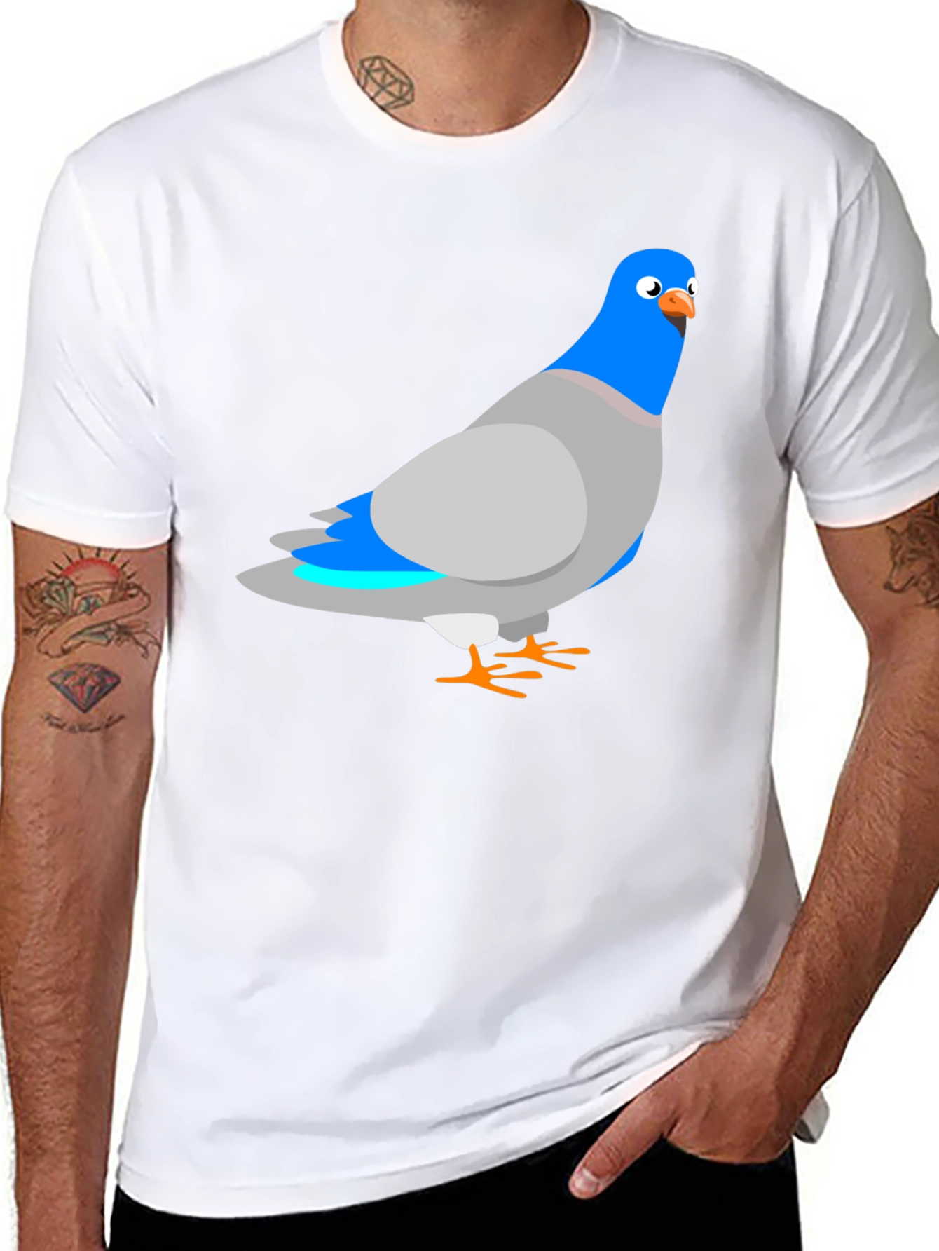 Pigeon Graphic Black T-Shirt - Quirky Bird Tee