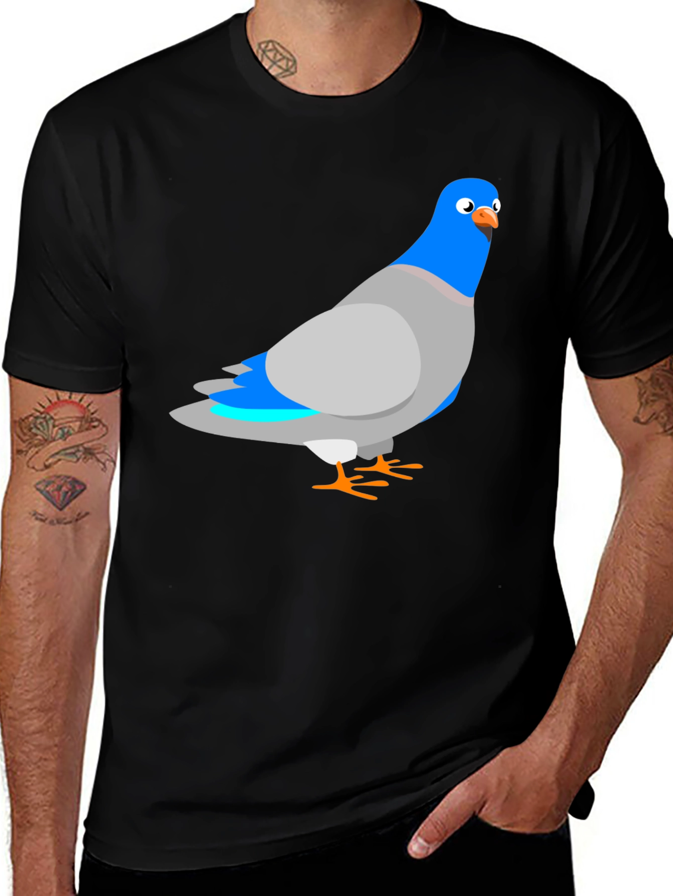 Pigeon Graphic Black T-Shirt - Quirky Bird Tee