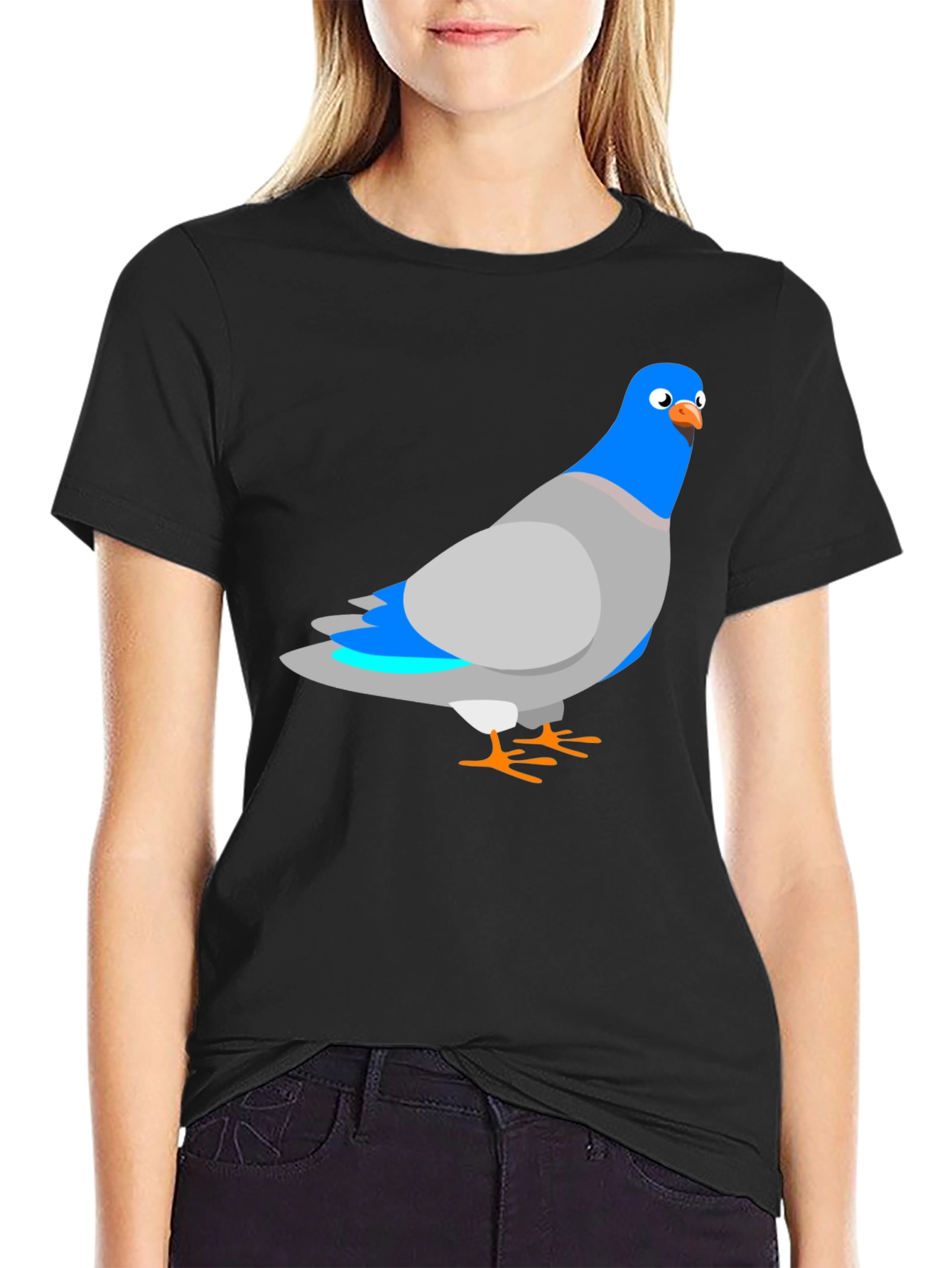 Pigeon Graphic Black T-Shirt - Quirky Bird Tee