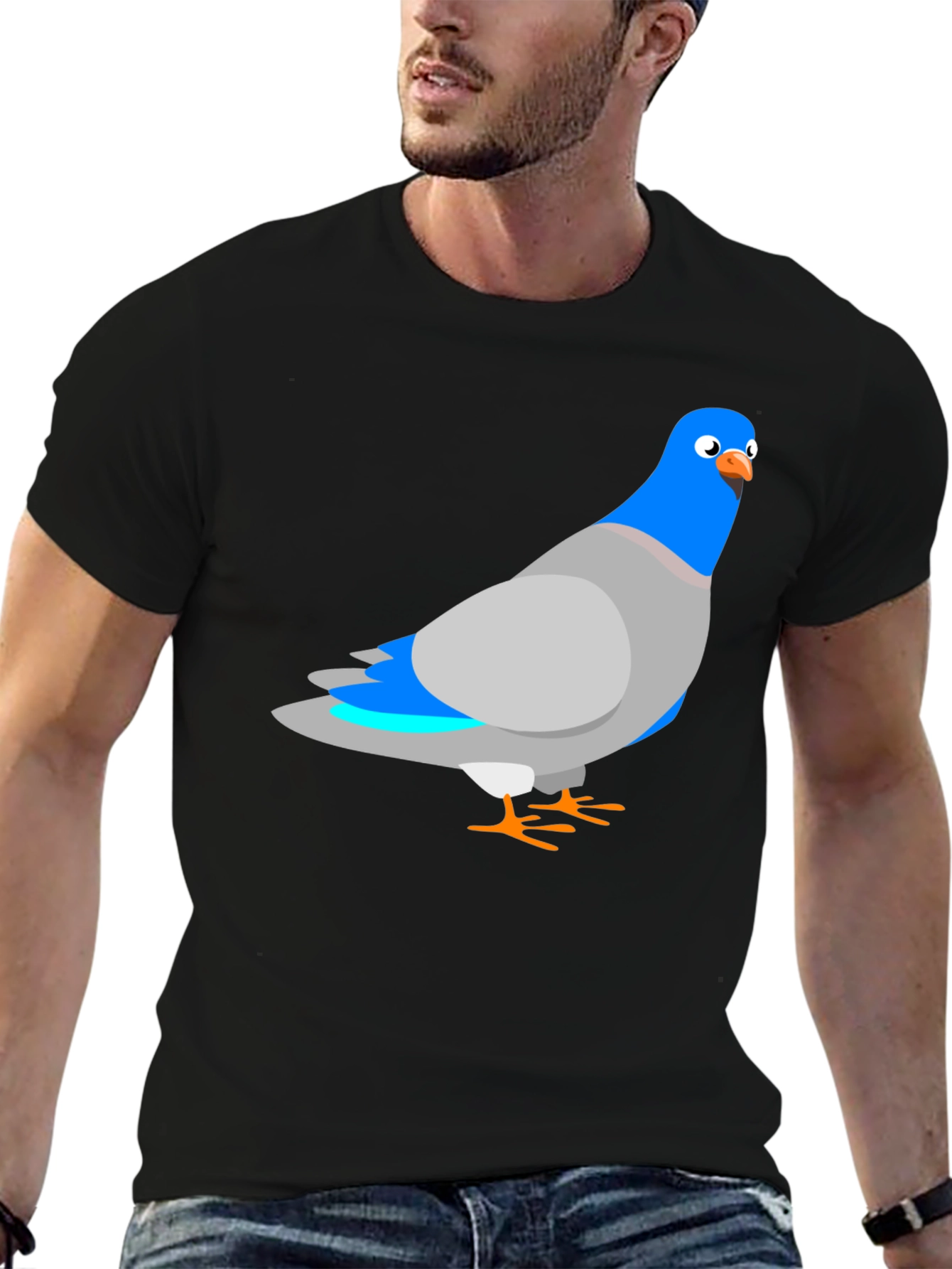 Pigeon Graphic Black T-Shirt - Quirky Bird Tee