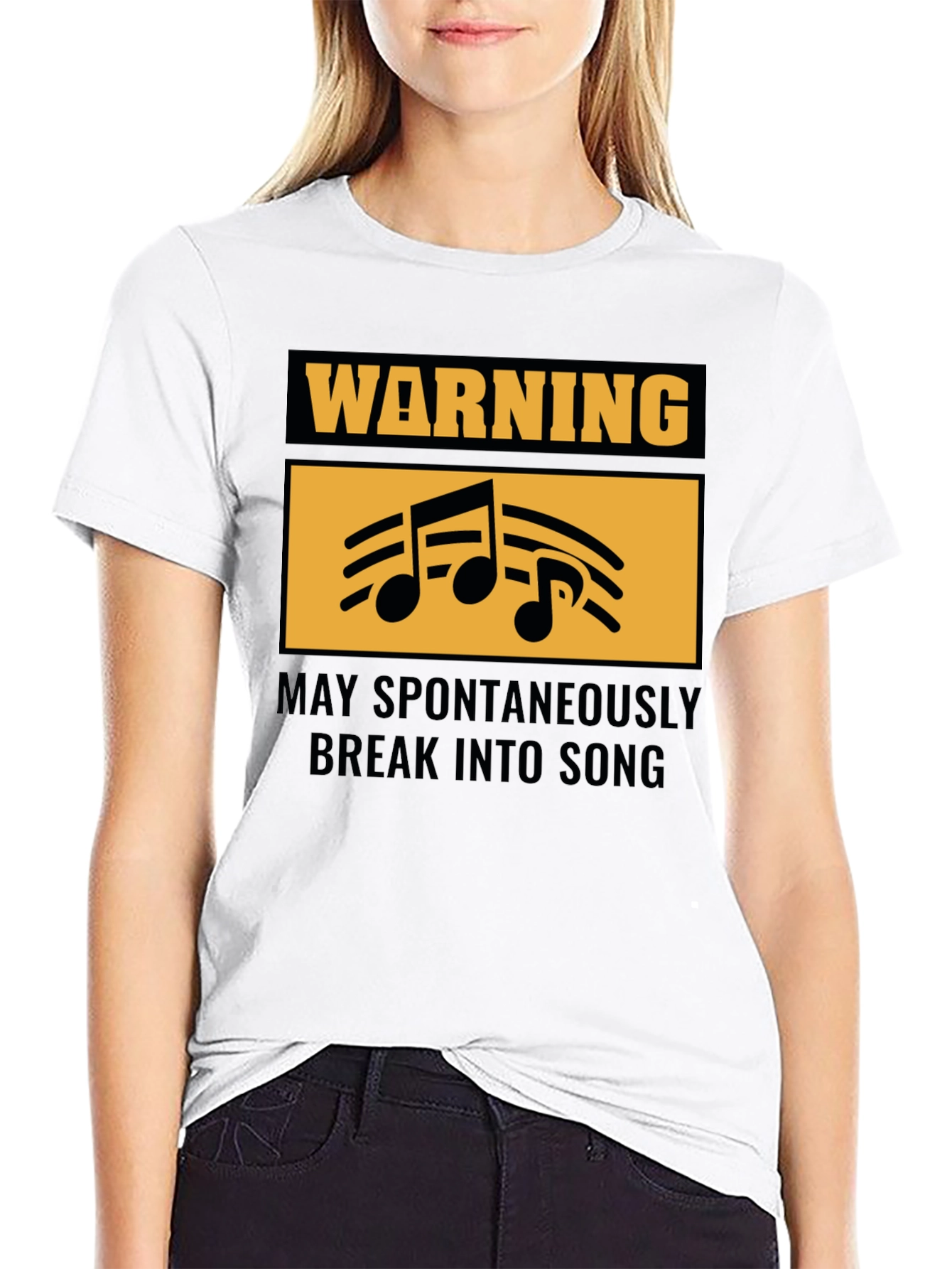 Warning May Spontaneously Break into Song Black T-Shirt