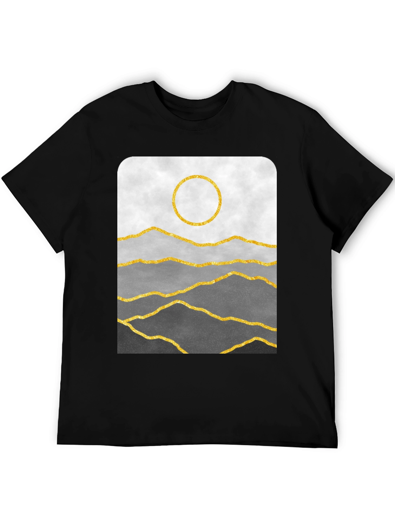 Minimalist Mountainscape T-Shirt - Golden Sun