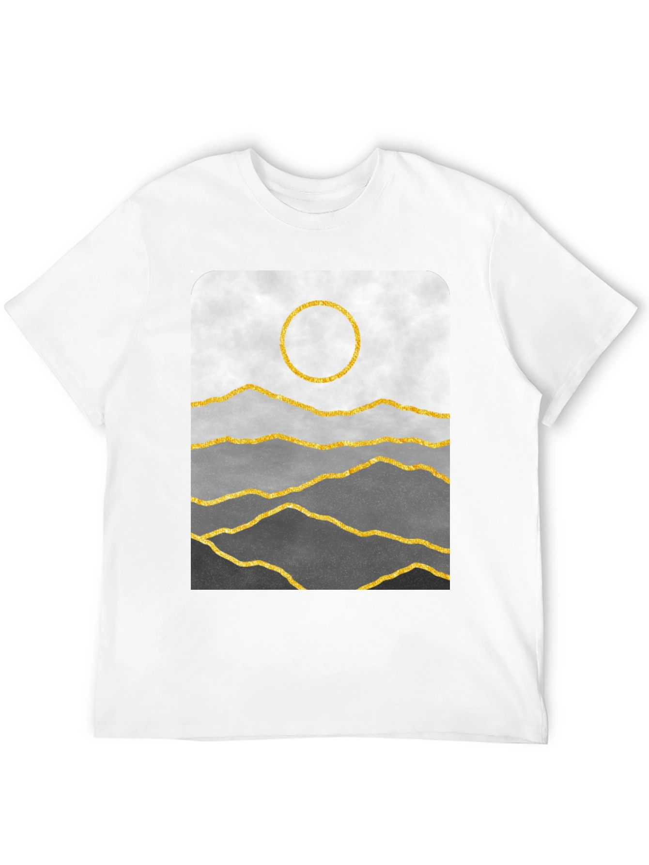 Minimalist Mountainscape T-Shirt - Golden Sun