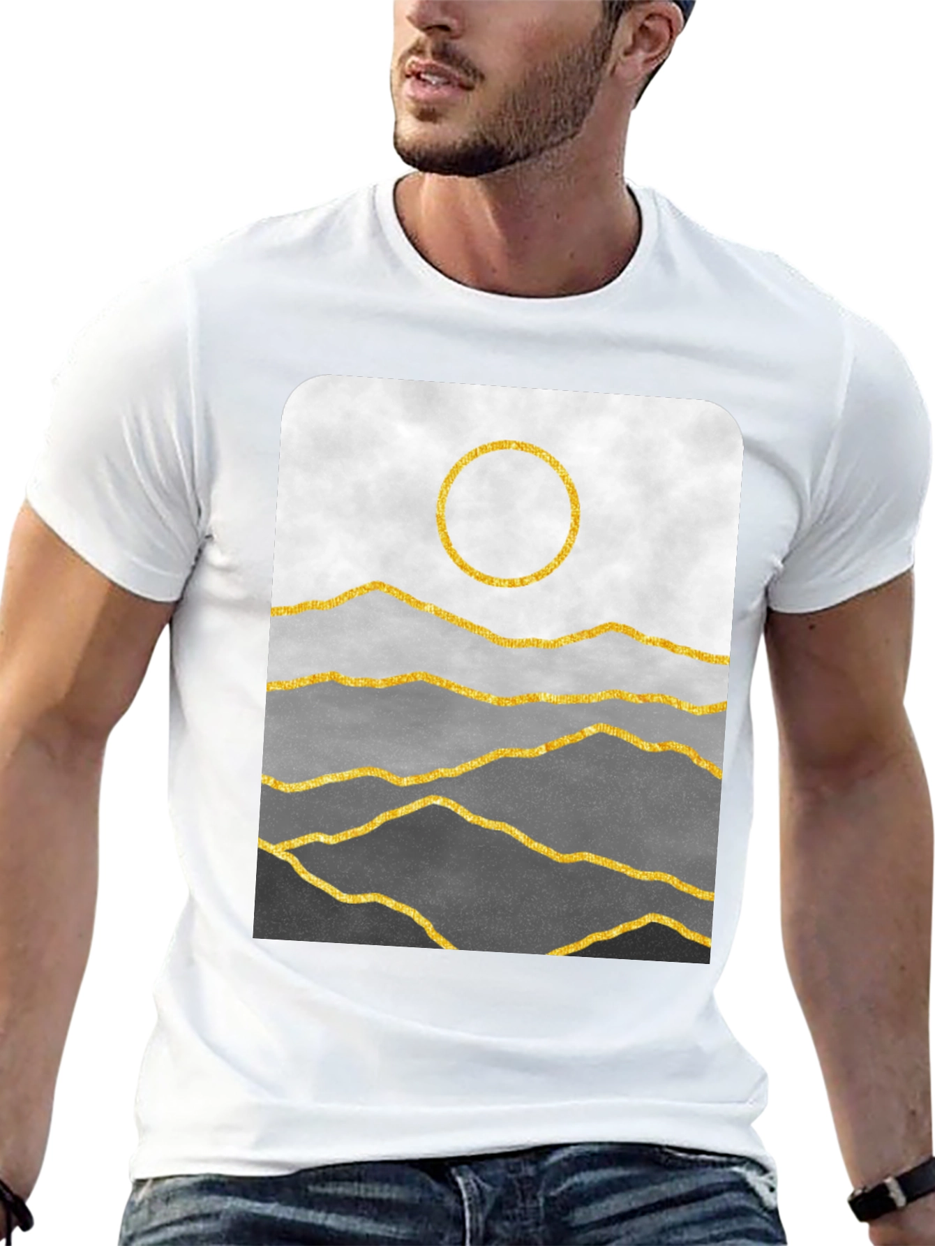 Minimalist Mountainscape T-Shirt - Golden Sun