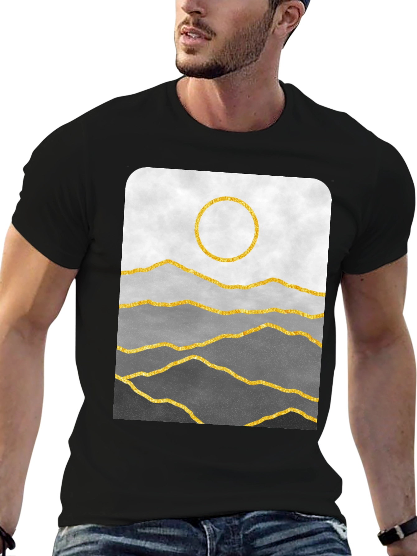 Minimalist Mountainscape T-Shirt - Golden Sun