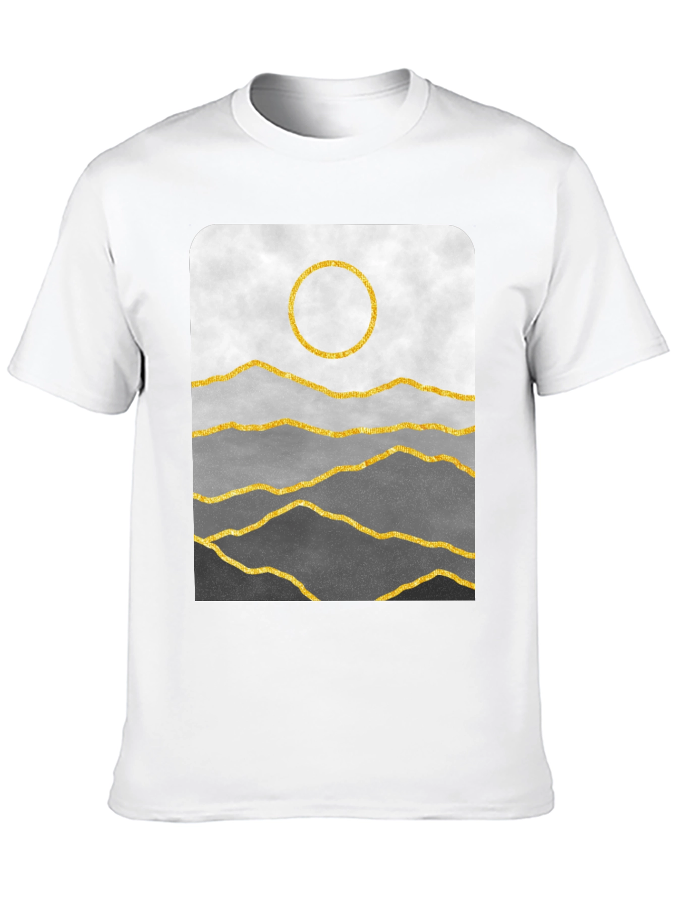 Minimalist Mountainscape T-Shirt - Golden Sun
