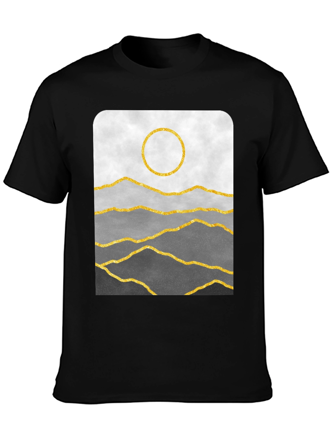 Minimalist Mountainscape T-Shirt - Golden Sun