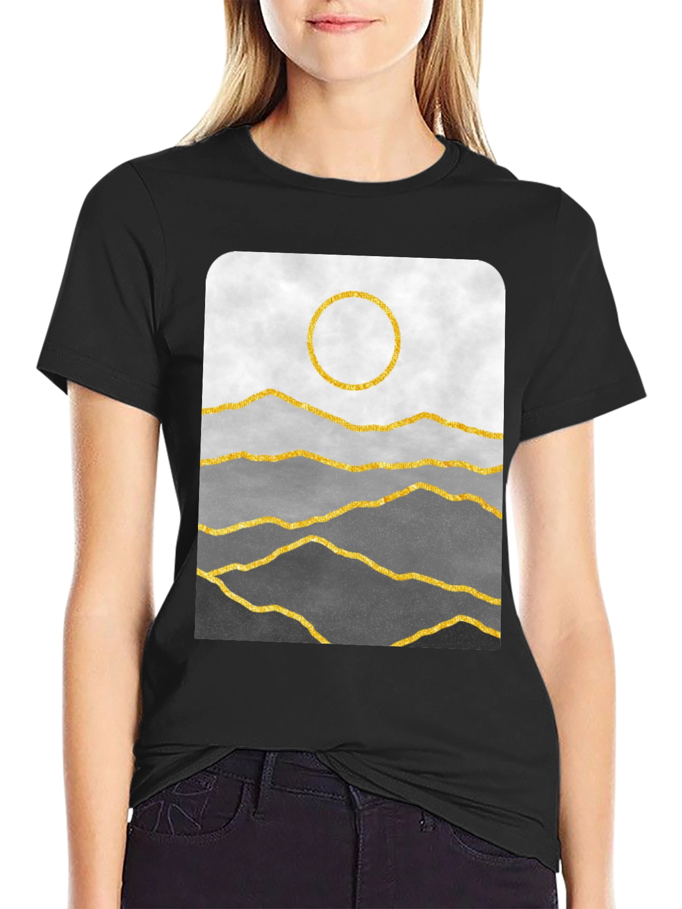 Minimalist Mountainscape T-Shirt - Golden Sun