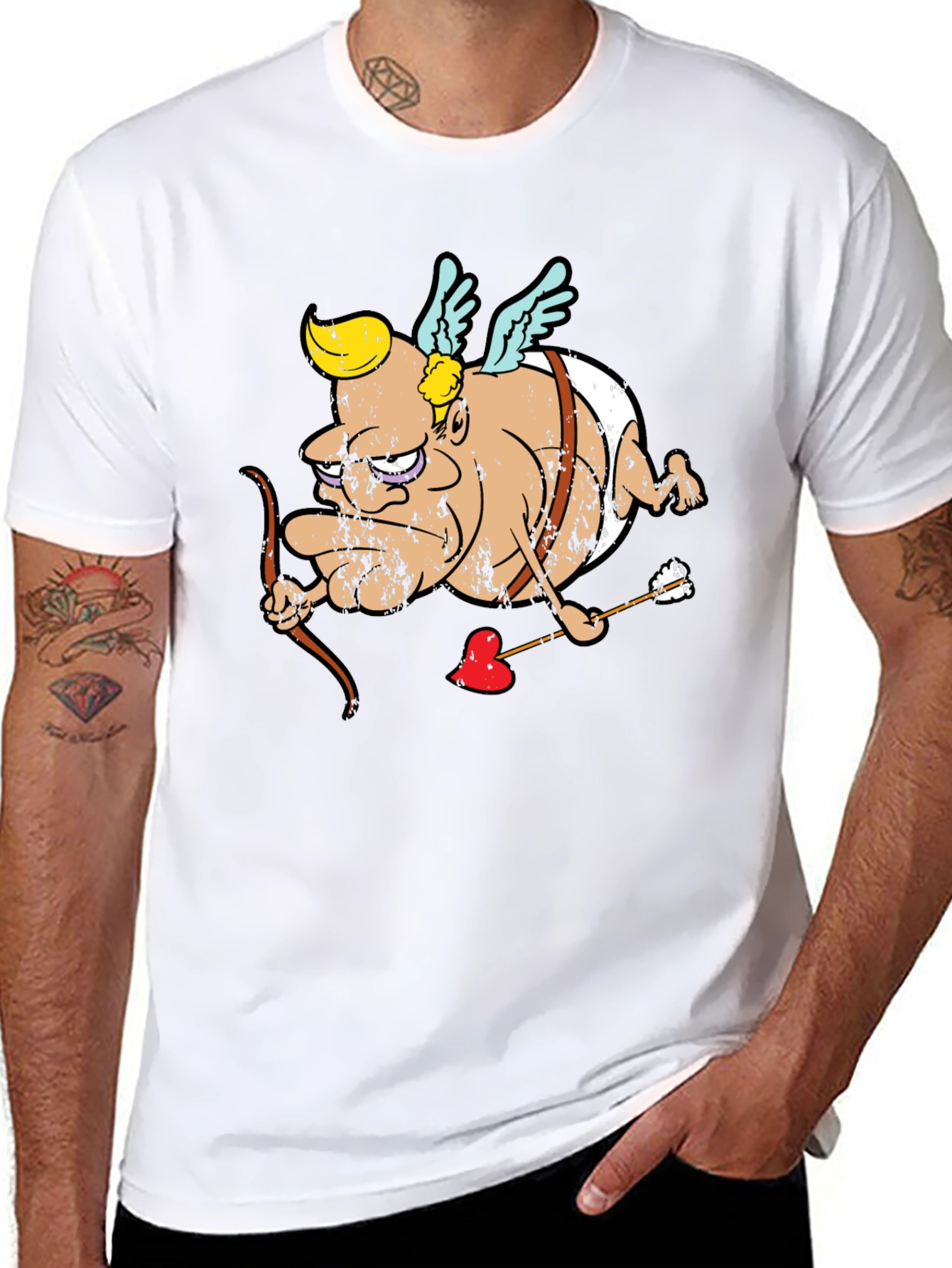 Cupid Cartoon Graphic T-Shirt - Black