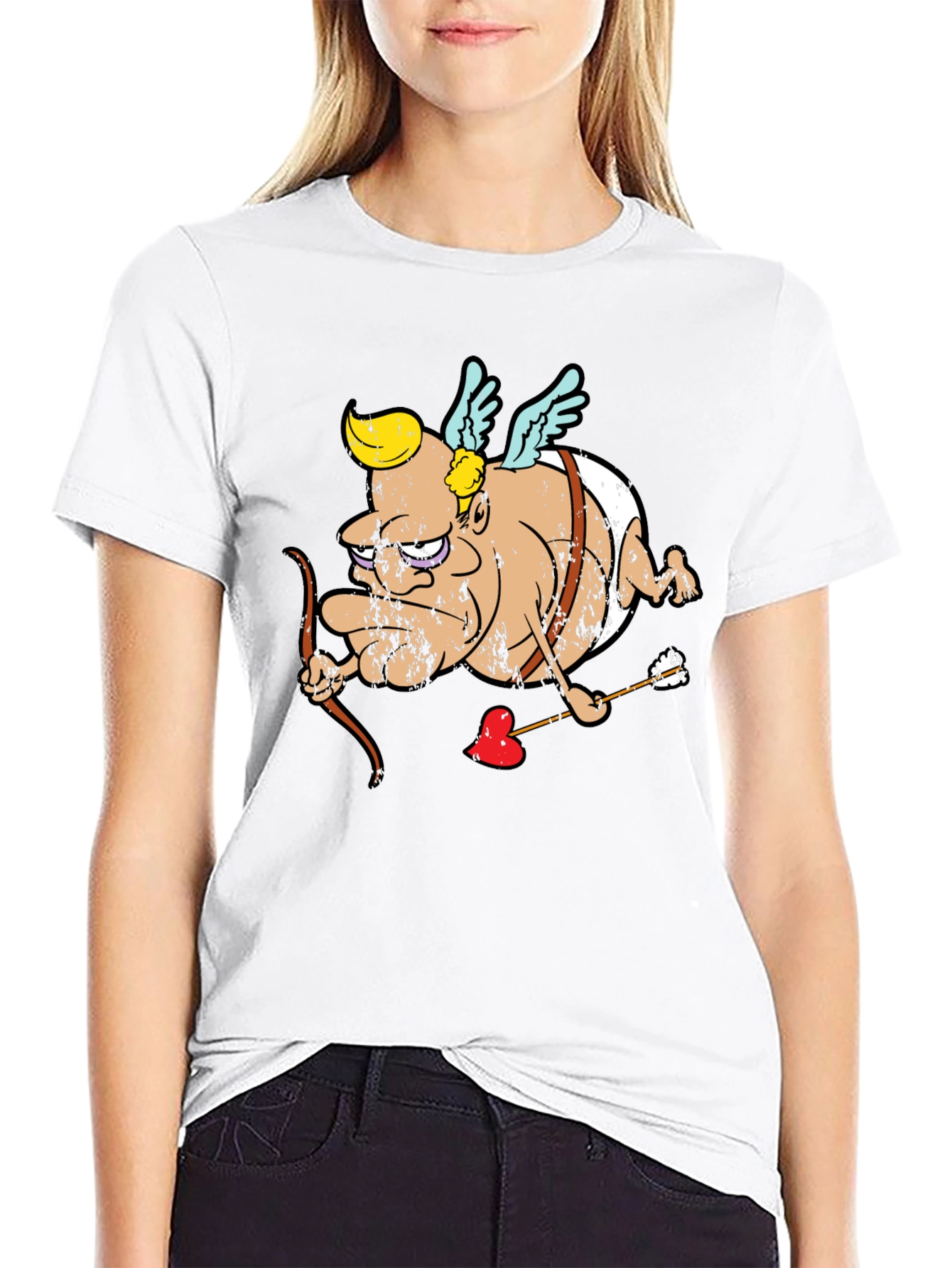 Cupid Cartoon Graphic T-Shirt - Black