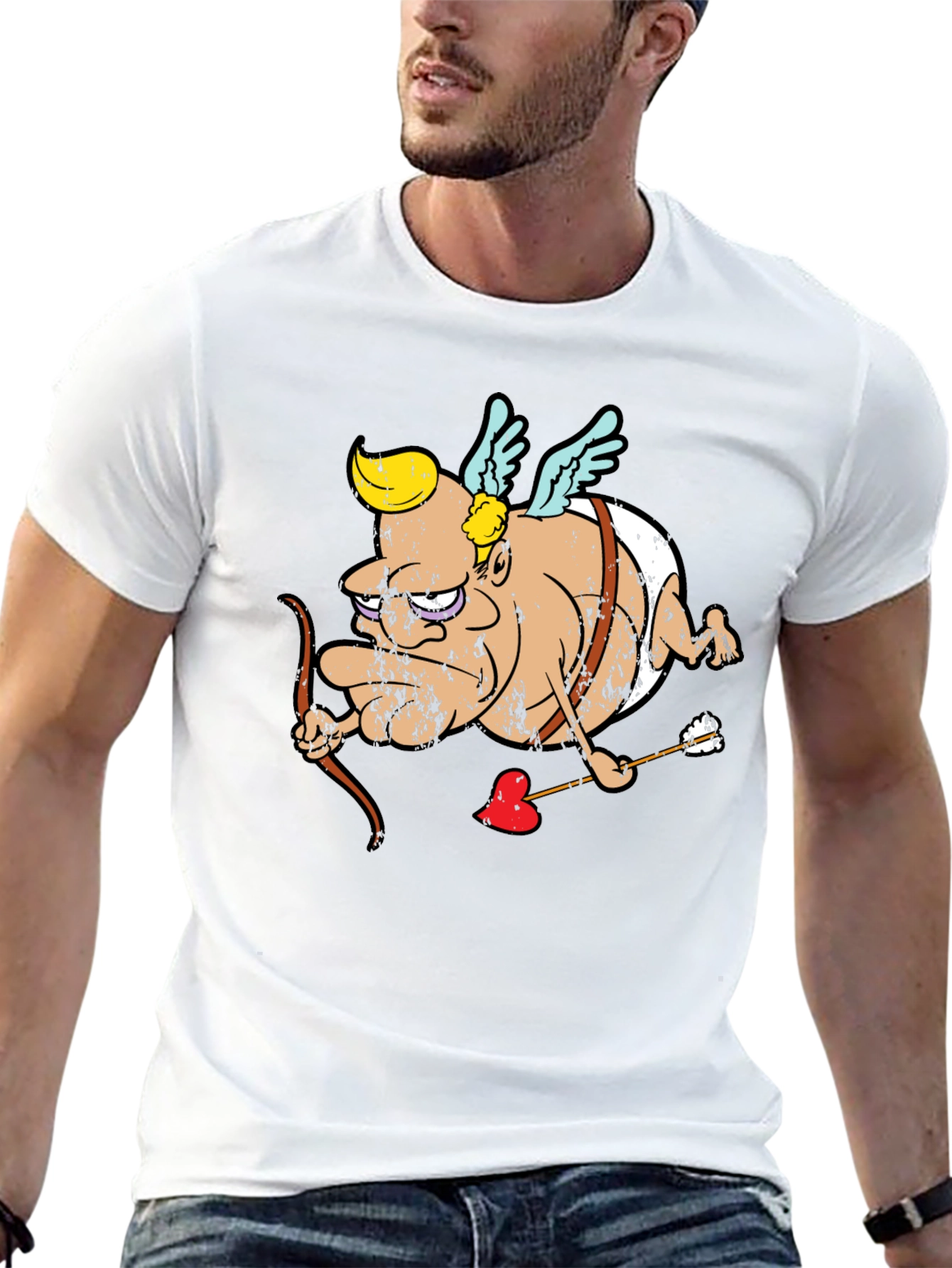 Cupid Cartoon Graphic T-Shirt - Black
