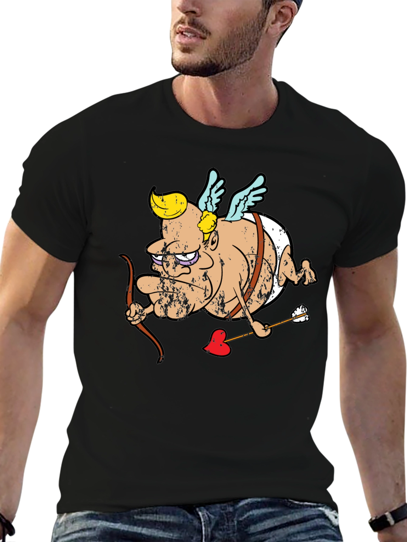 Cupid Cartoon Graphic T-Shirt - Black